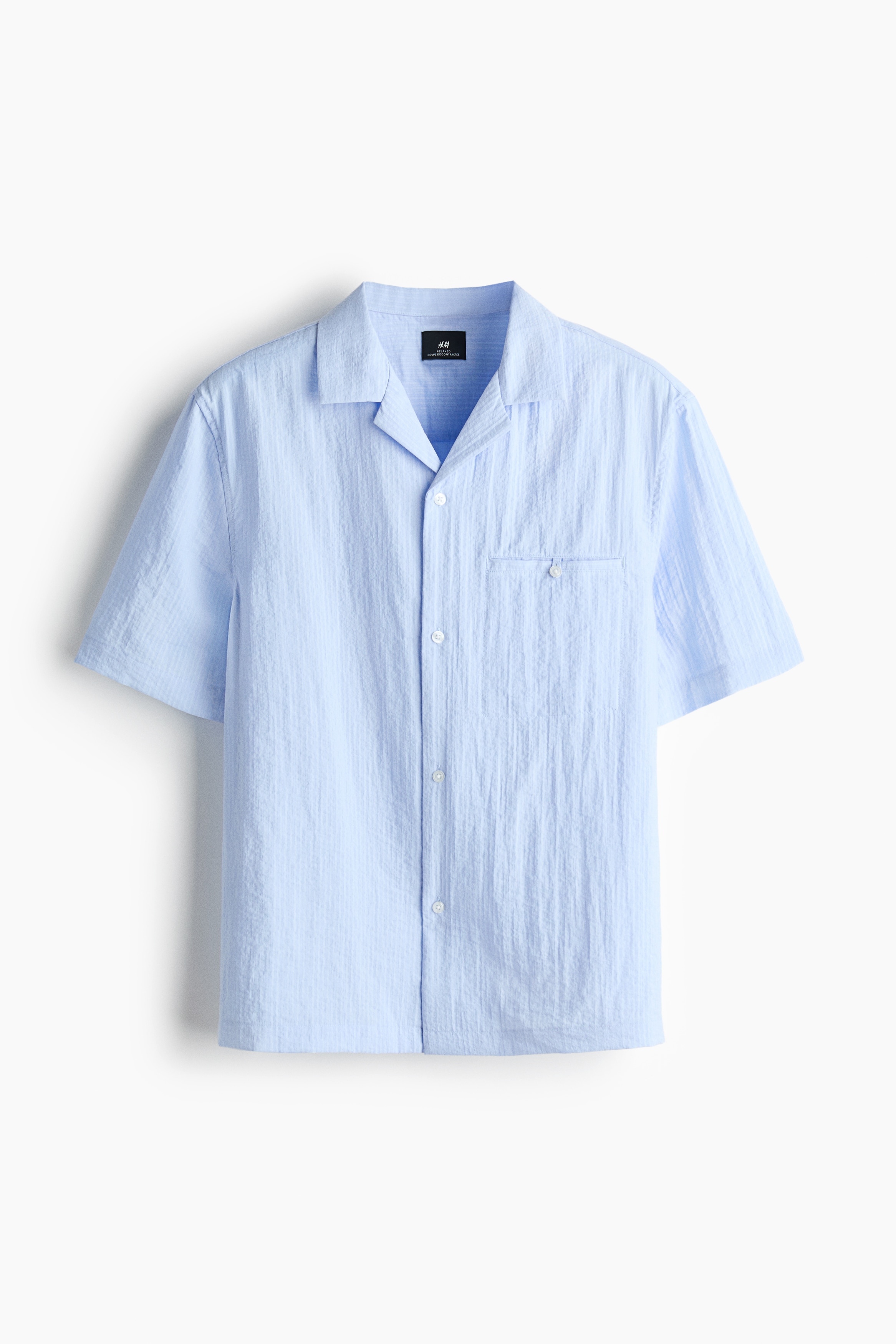 Áo sơ mi cổ hai ve Relaxed Fit - Màu xanh dương nhạt/Màu kem