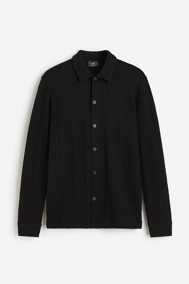 Regular Fit Hole-patterned jersey shirt - Black - 1