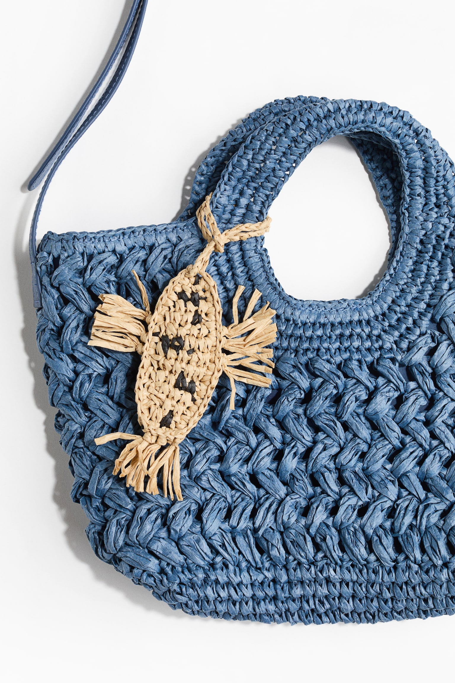 Straw crossbody bag - Dusty blue/Beige - 3