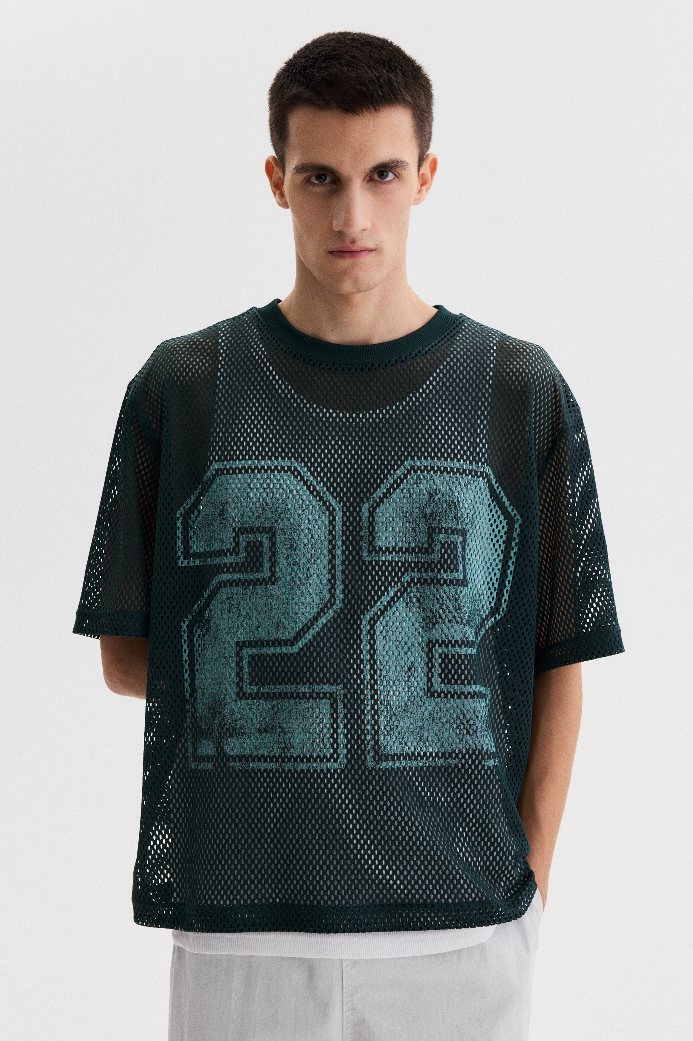Playera Oversized Fit en malla con diseño - Azul cerceta oscuro/22/Negro/West Coast