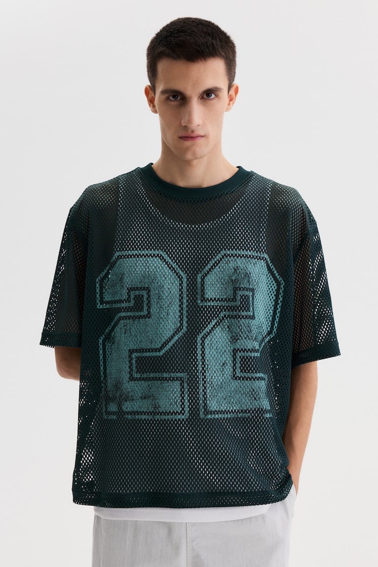 Mrežasta majica sa printom Oversized Fit