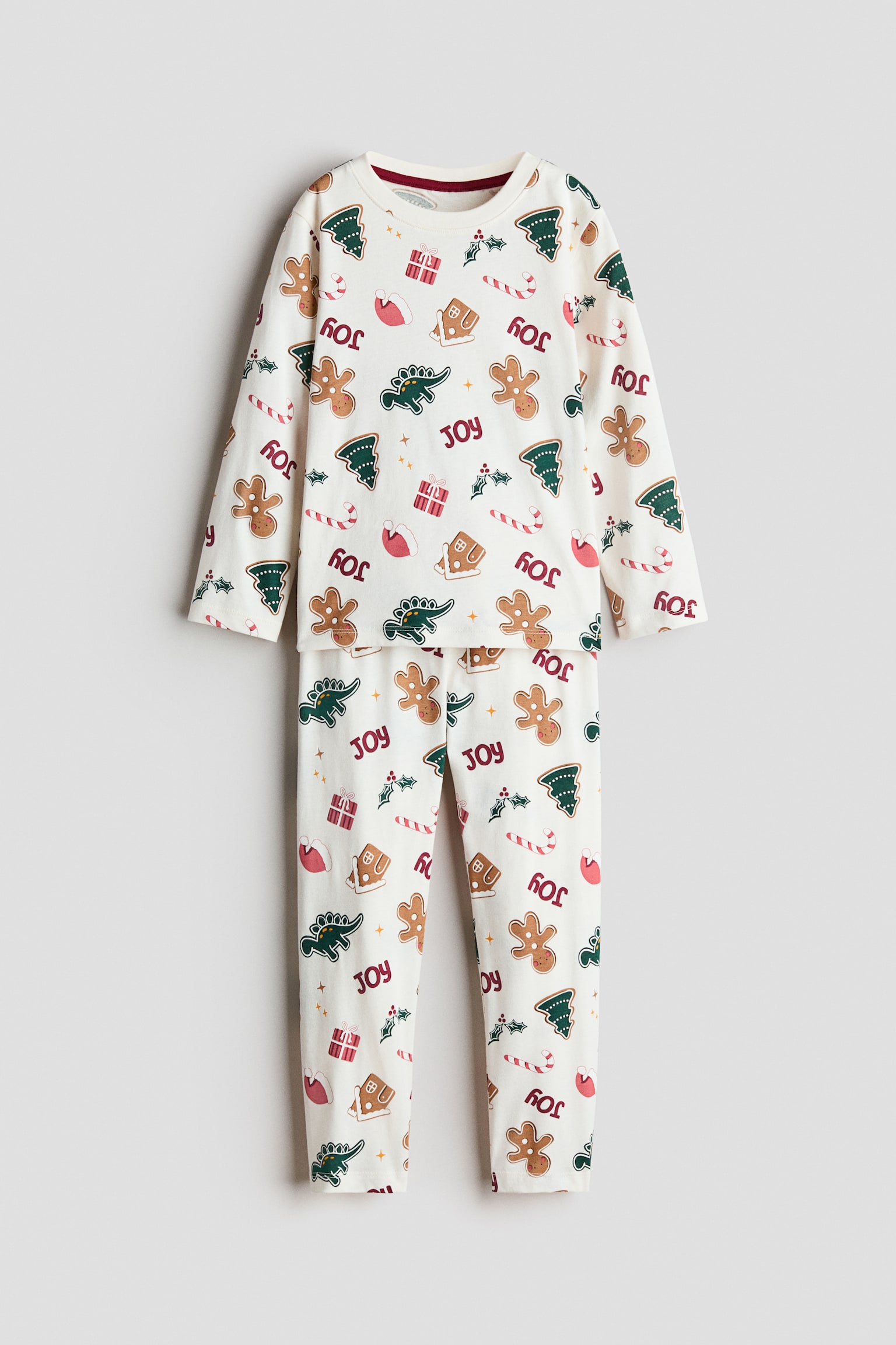 Pamuklu ve Baskılı Pijama Takımı - Beyaz/Yılbaşı/Kırmızı/Noel Baba/Siyah/İskelet