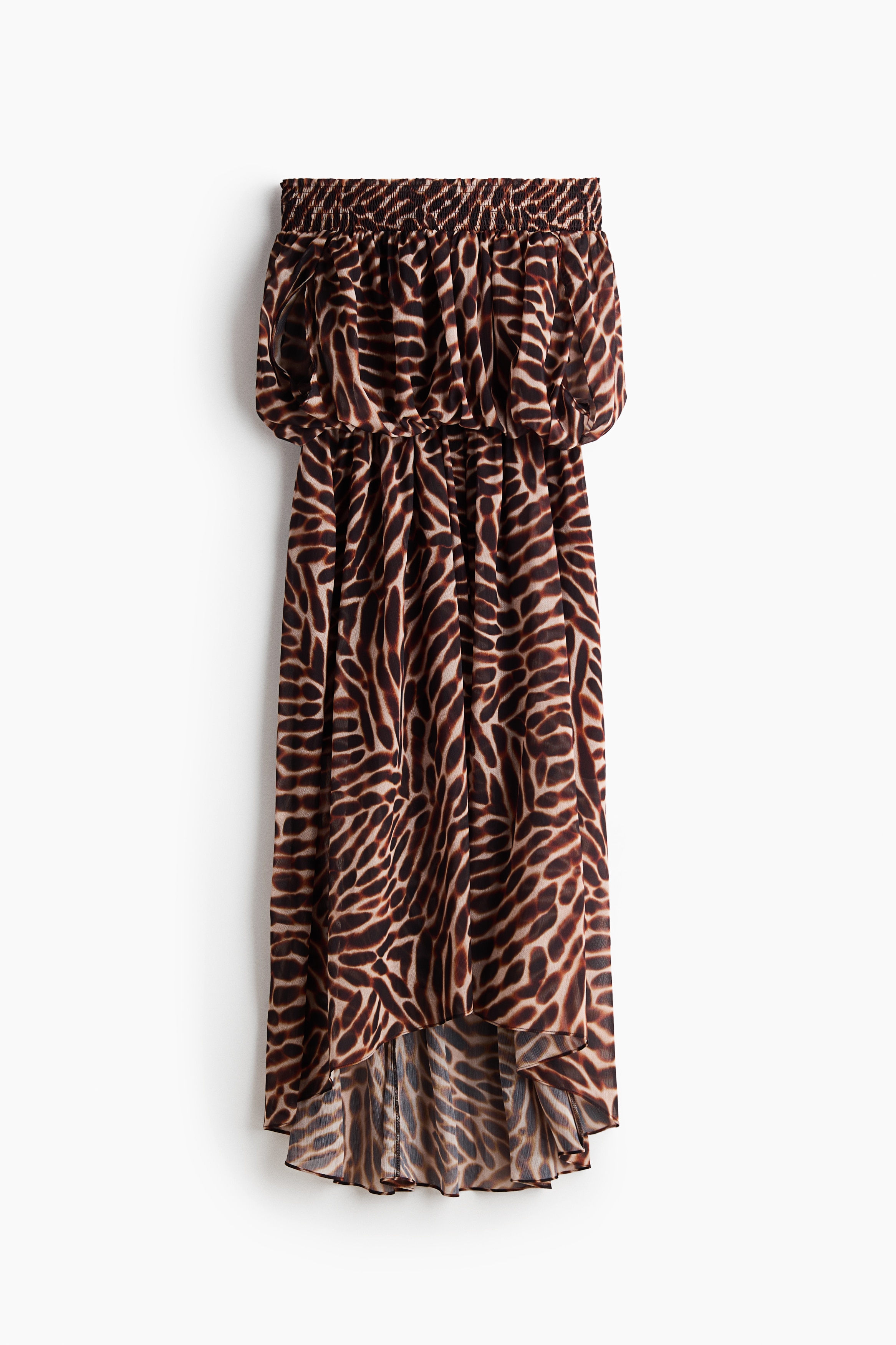 Off-the-shoulder chiffon dress - Dark brown/Patterned