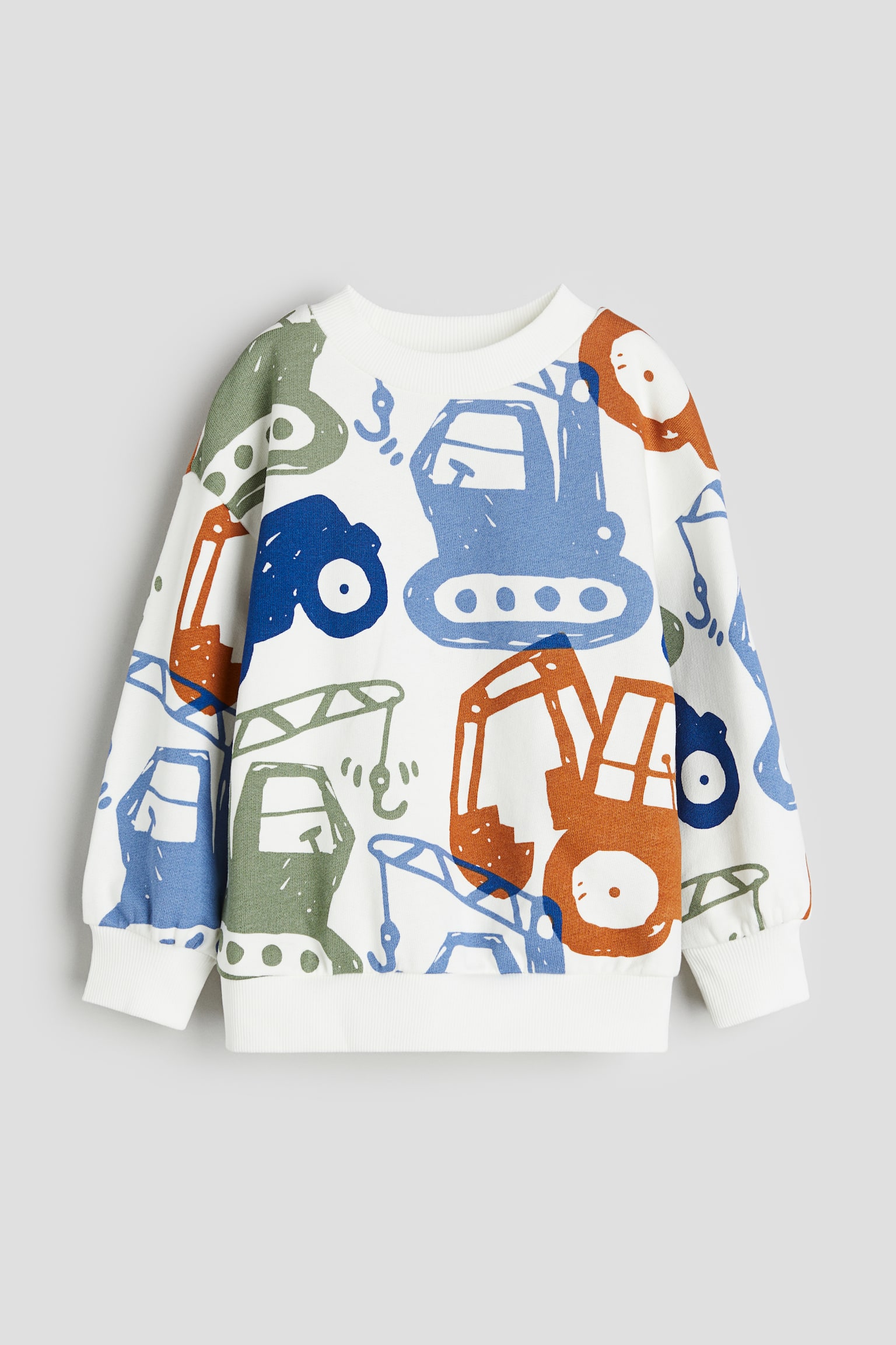 Oversized Sweater - White/Pattern/Light beige/Vehicles/White/Block colour/Khaki green/T. rex - 1