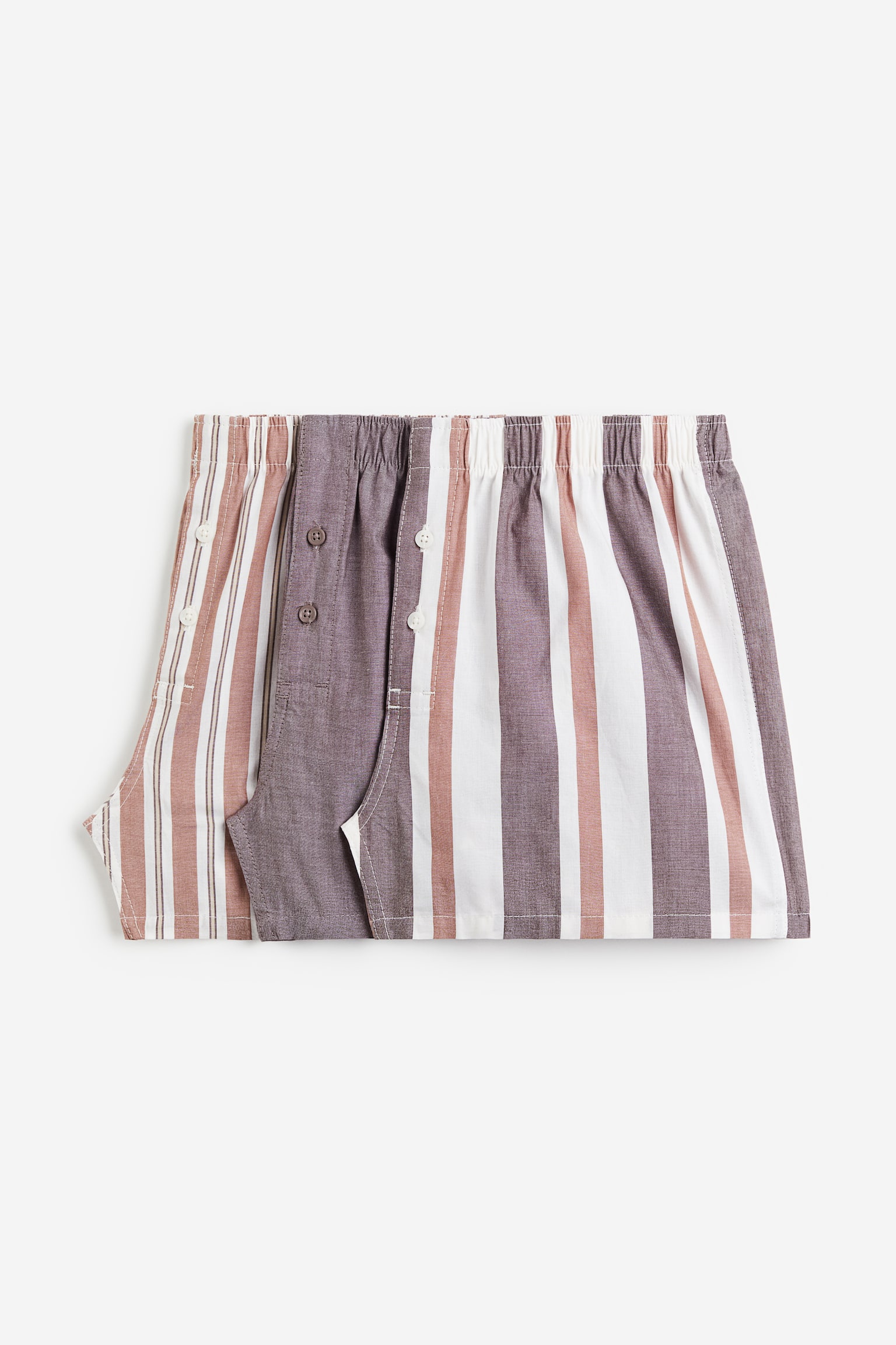 3-pack Woven Cotton Boxer Shorts - Dark beige/Stripe/Light blue/Stripe/Brown/Check/Light blue/Navy blue/Dark grey/Light purple/Grey - 2