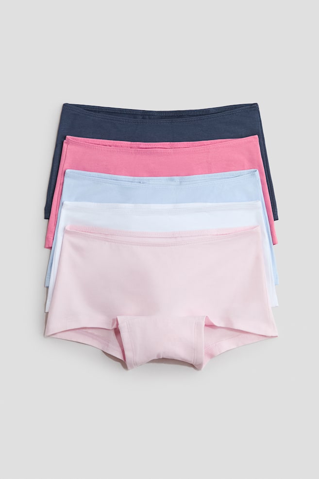 Lot de 5 boxers en coton - Rose/bleu clair/Noir/blanc/gris clair chiné/Rose ancien clair/rose foncé - 1