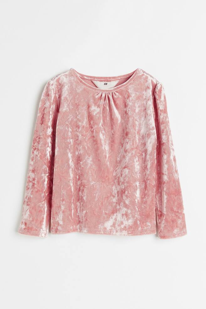 Long-sleeved velour top - Pink/White - 1