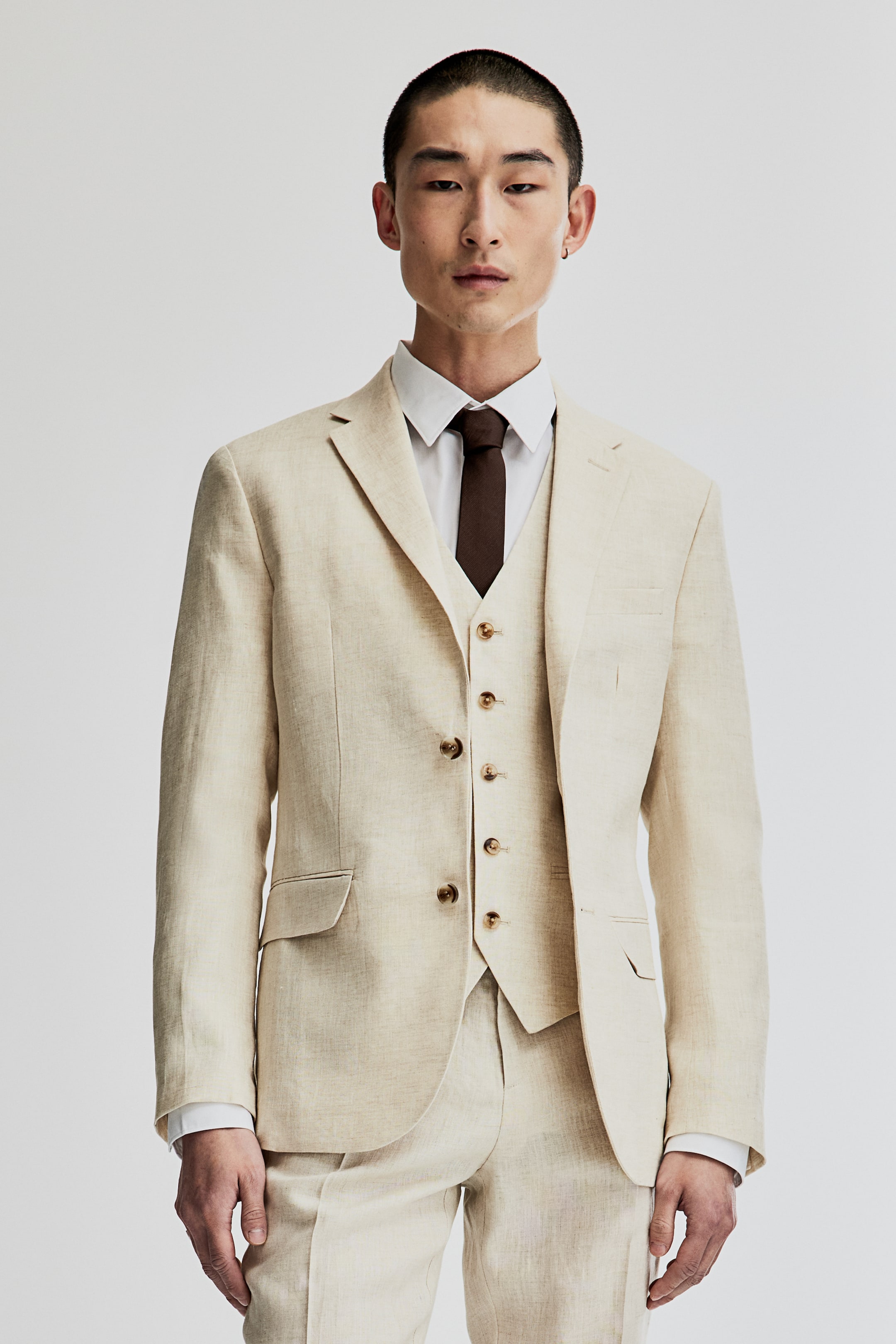 Slim Fit Linen Suit Vest