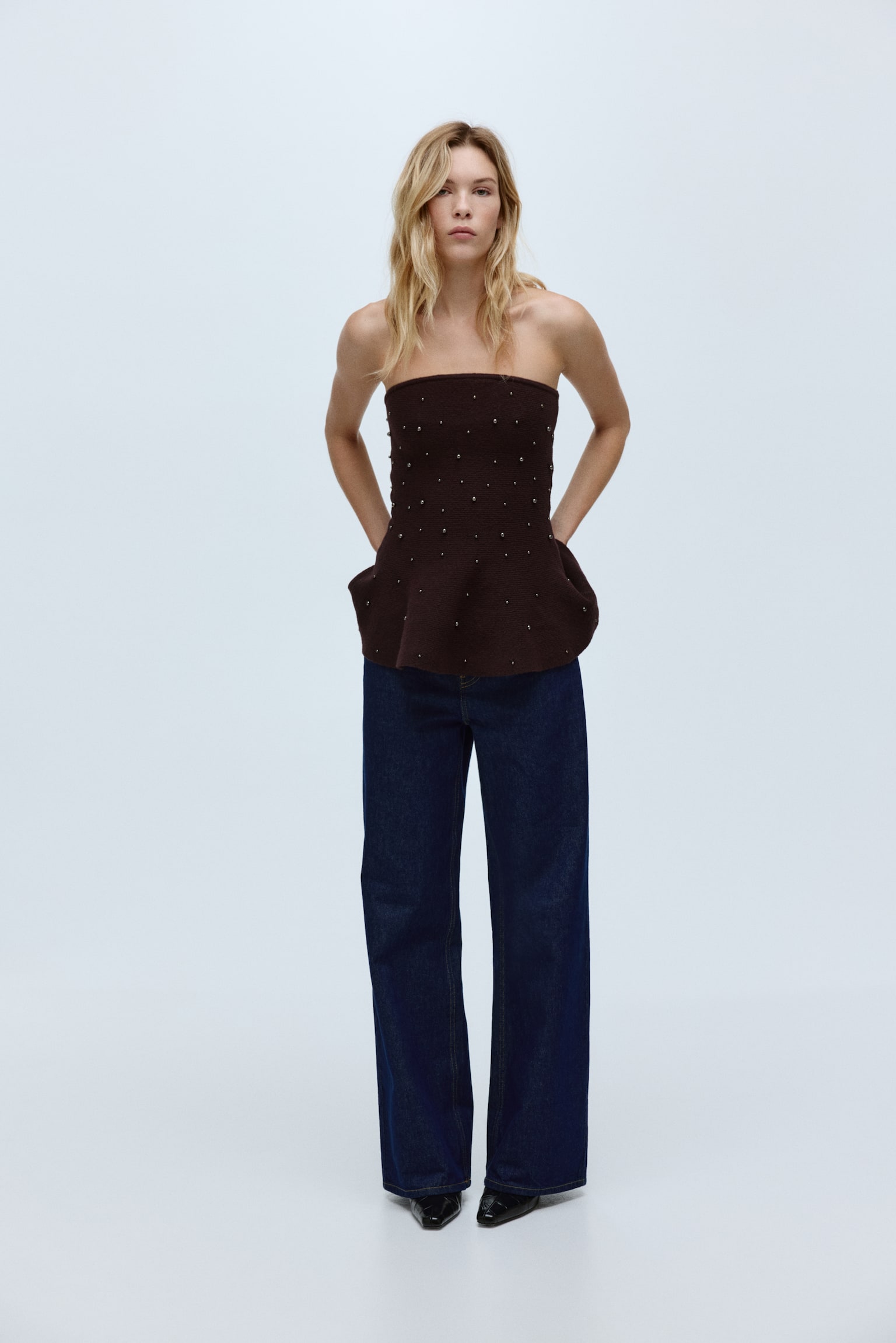 Женский топ H&M Bead-Embellished Bandeau Top, цвет: Тёмный сливовый фиолетовый — фото 2
