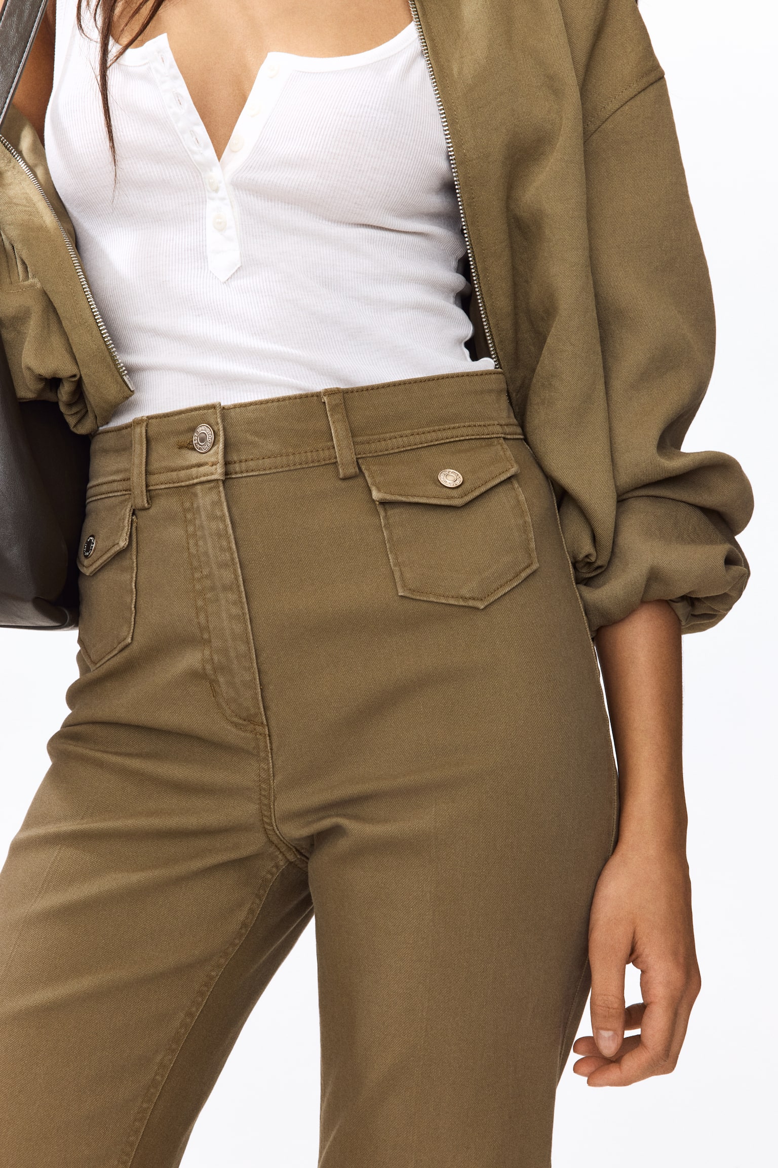 Flared ankle-length trousers - ירוק חאקי - 7