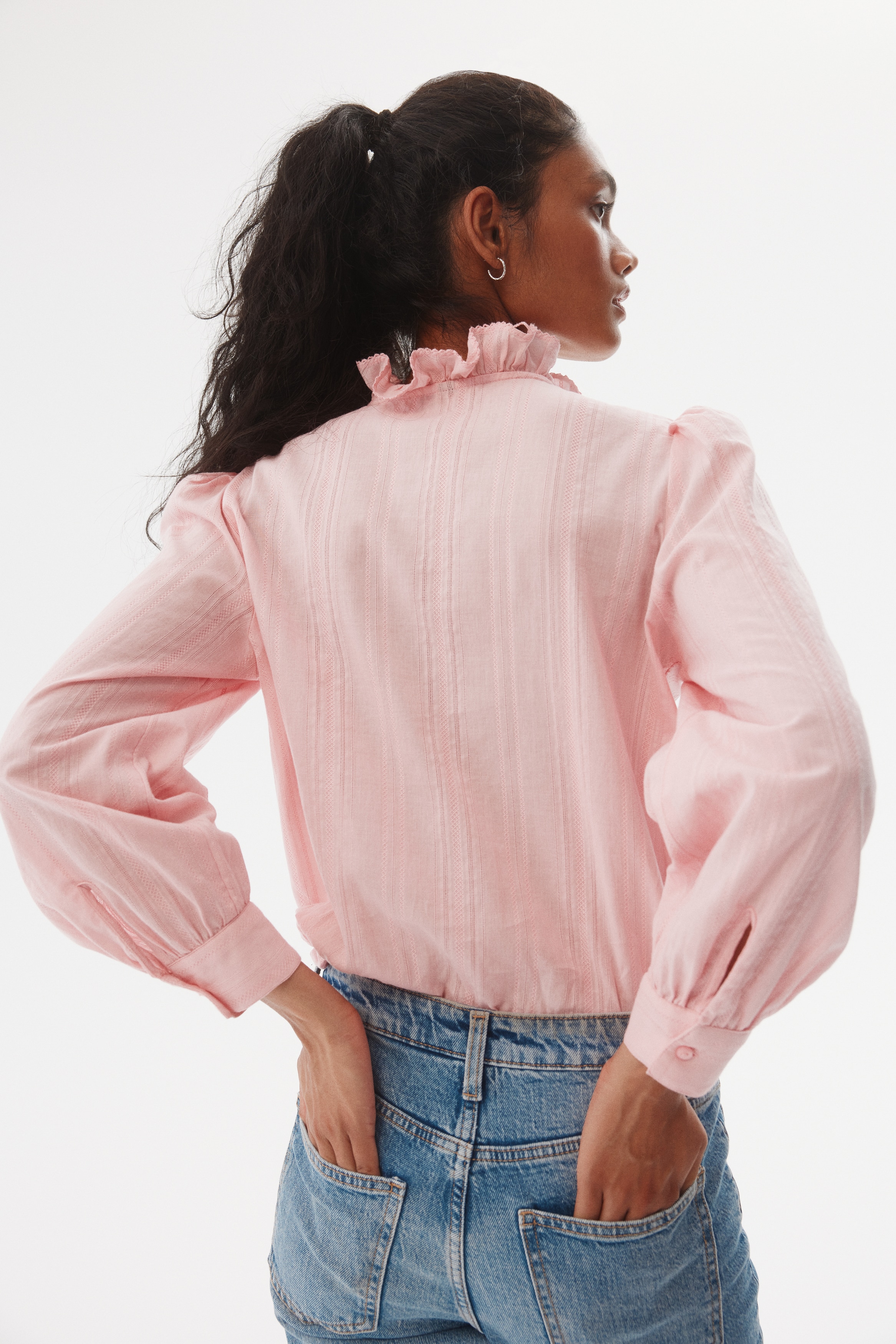 Frill-collared cotton blouse