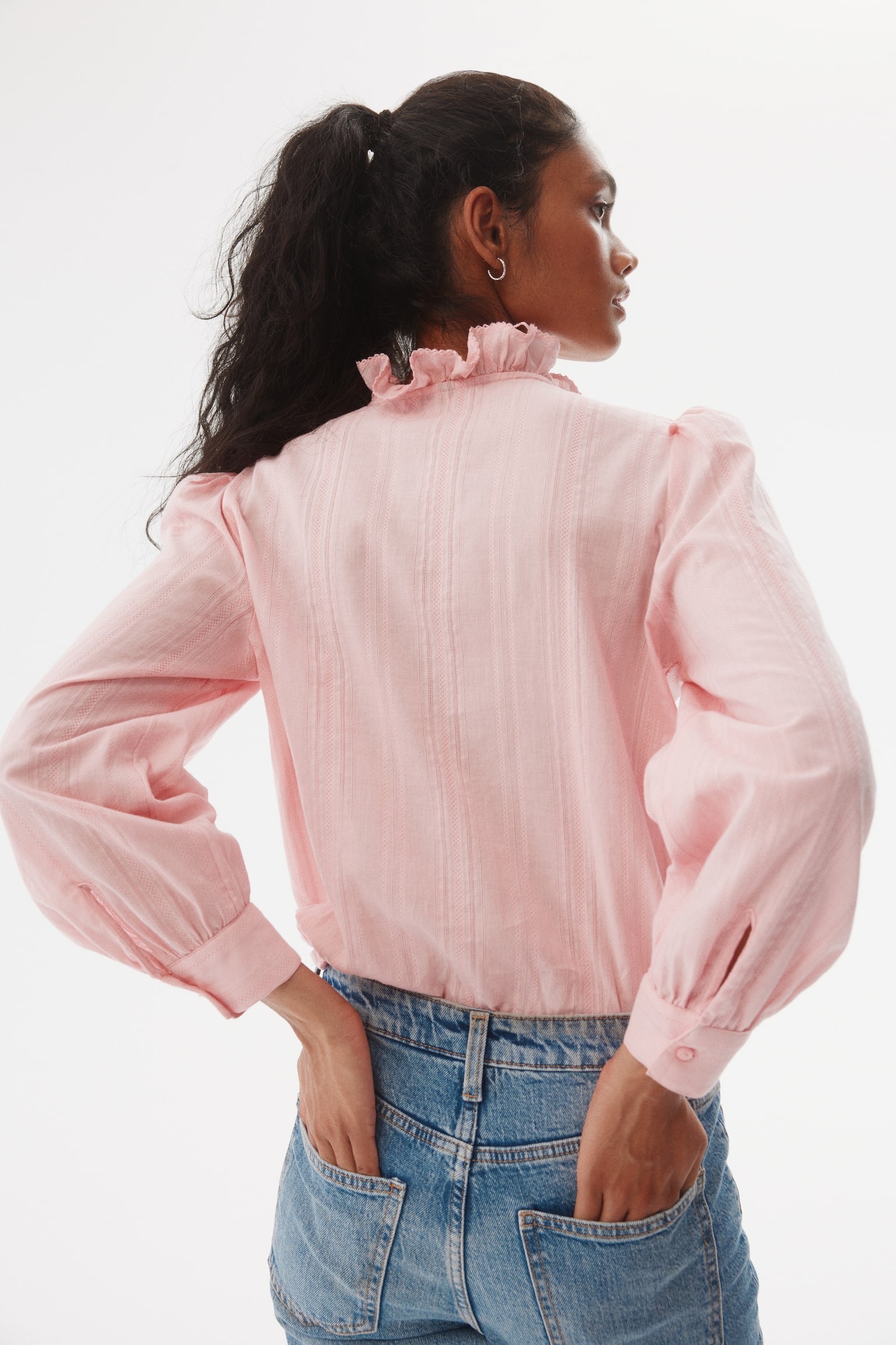 Frill-collared cotton blouse - Light pink/White/Light blue/Checked - 6