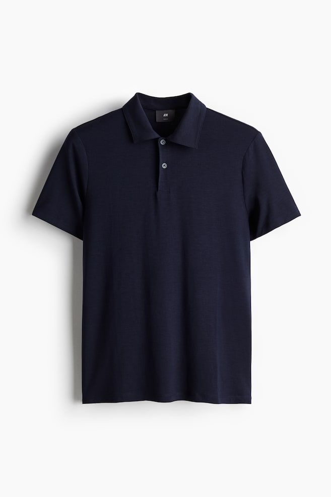 Slim Fit Lyocell Polo Shirt - Navy blue/White - 1