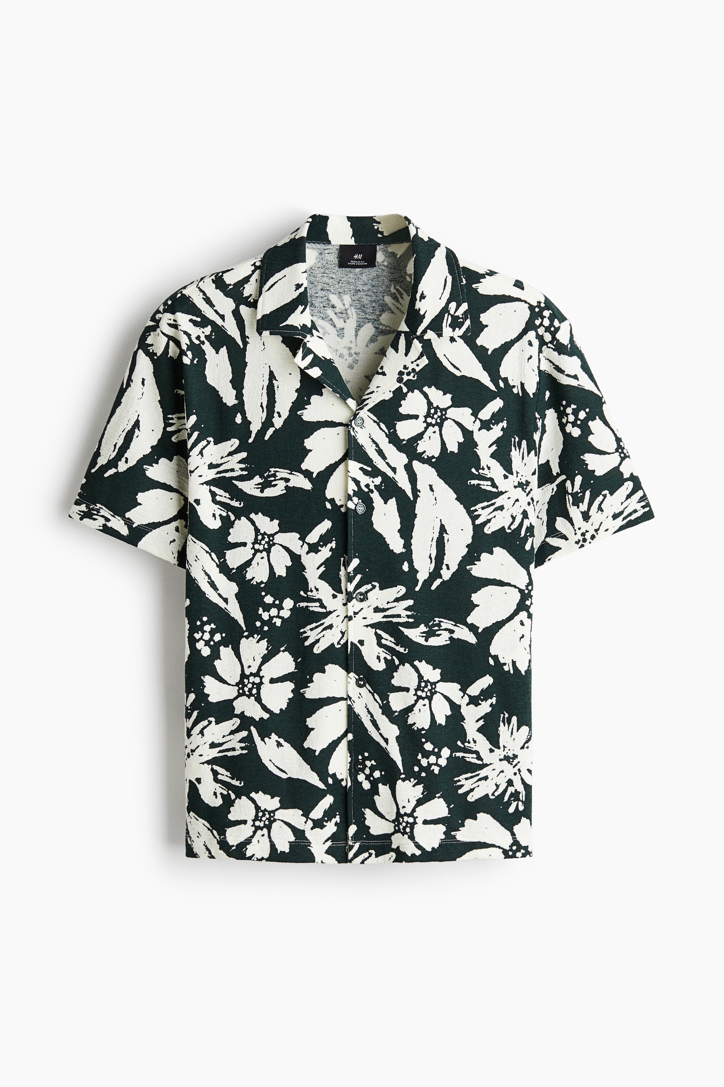 Regular Fit Jacquard resort shirt - Dark green/Floral/White/Floral