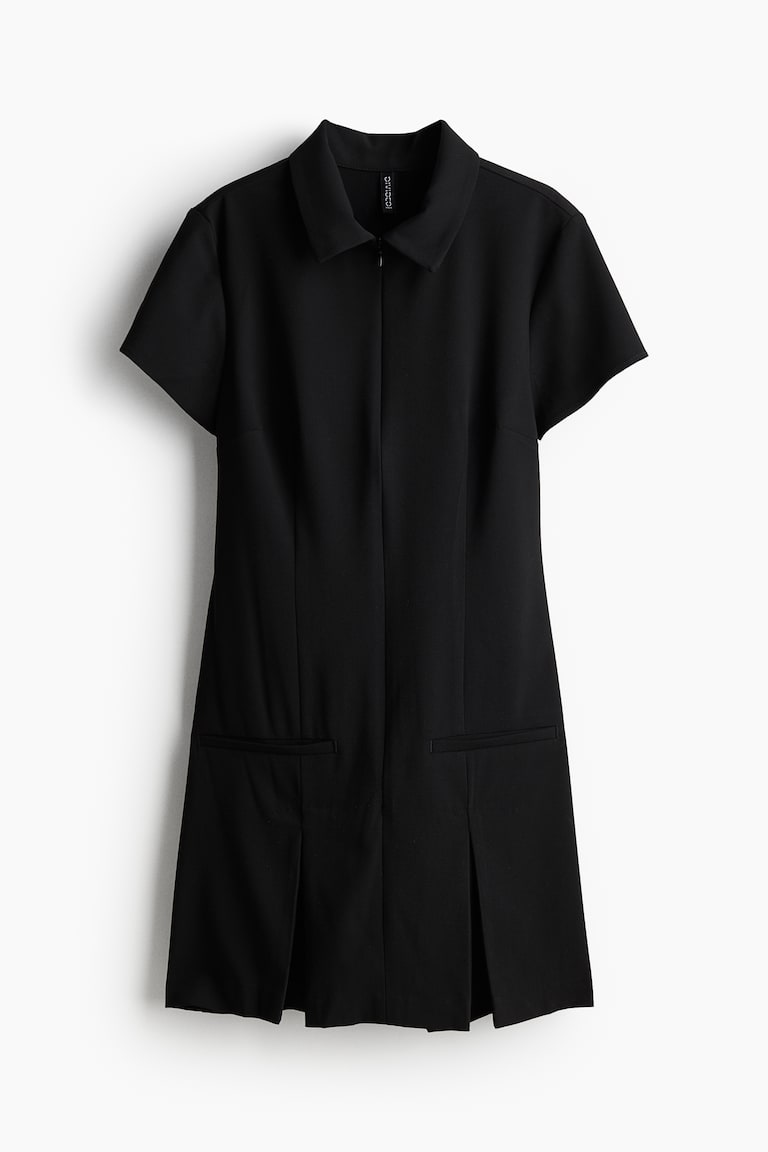 h&m jersey dress with zip Women's Black Collared zip-front dress