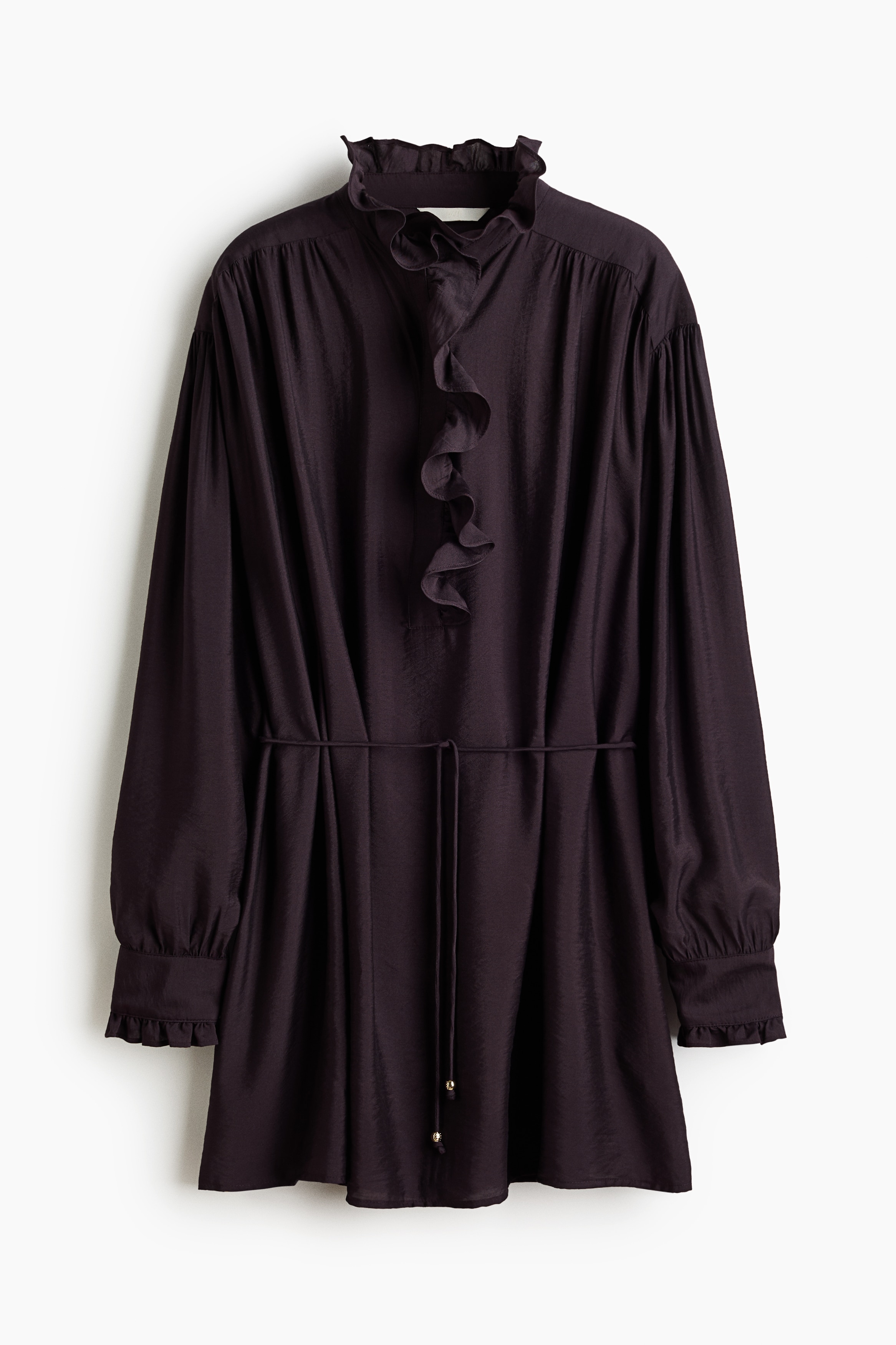 Vestido túnica con olanes - Morado oscuro