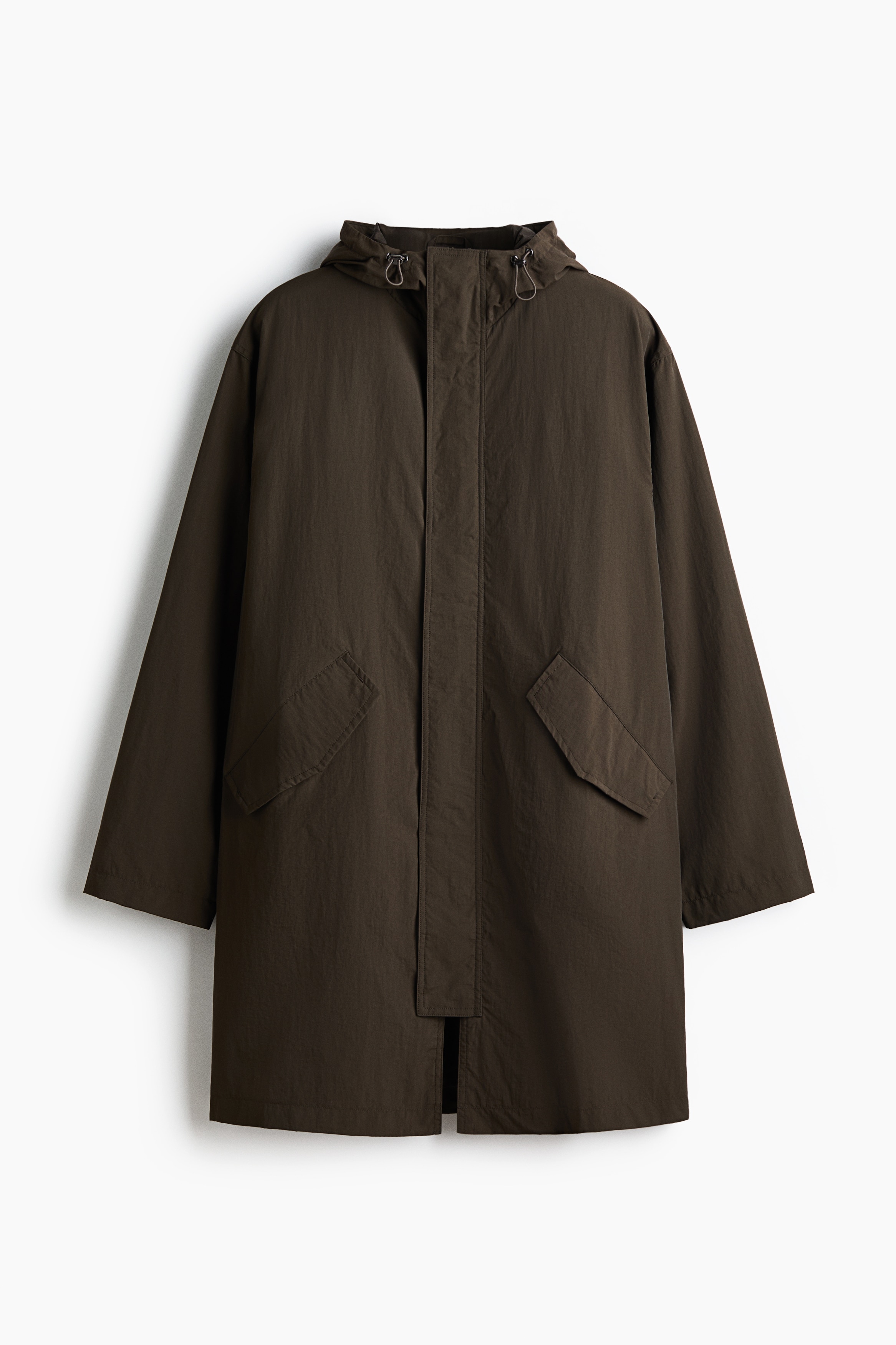 Hooded nylon parka - Dark khaki green/Black