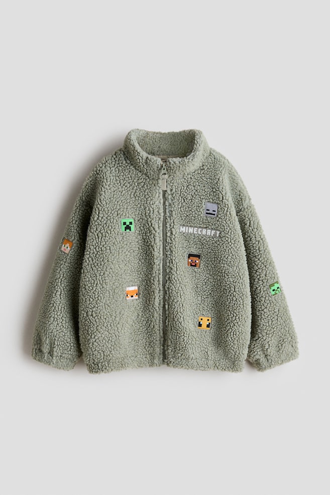 Appliquéd Teddy Fleece Jacket - Dusty green/Minecraft - 1
