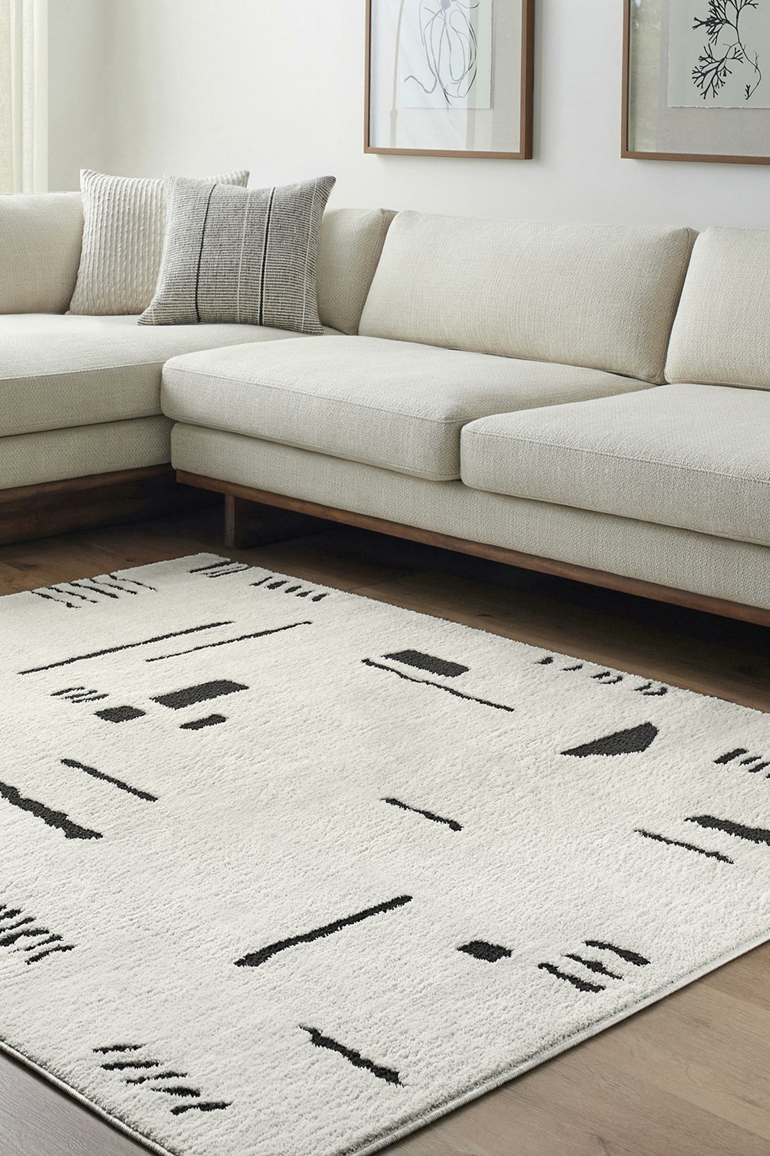 Scandi Modern High Pile Area Rug - White/Ivory