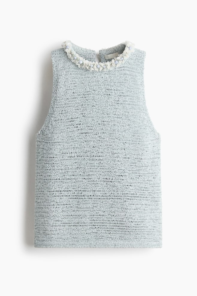 Top in maglia con decorazioni - Blu polvere chiaro - 1