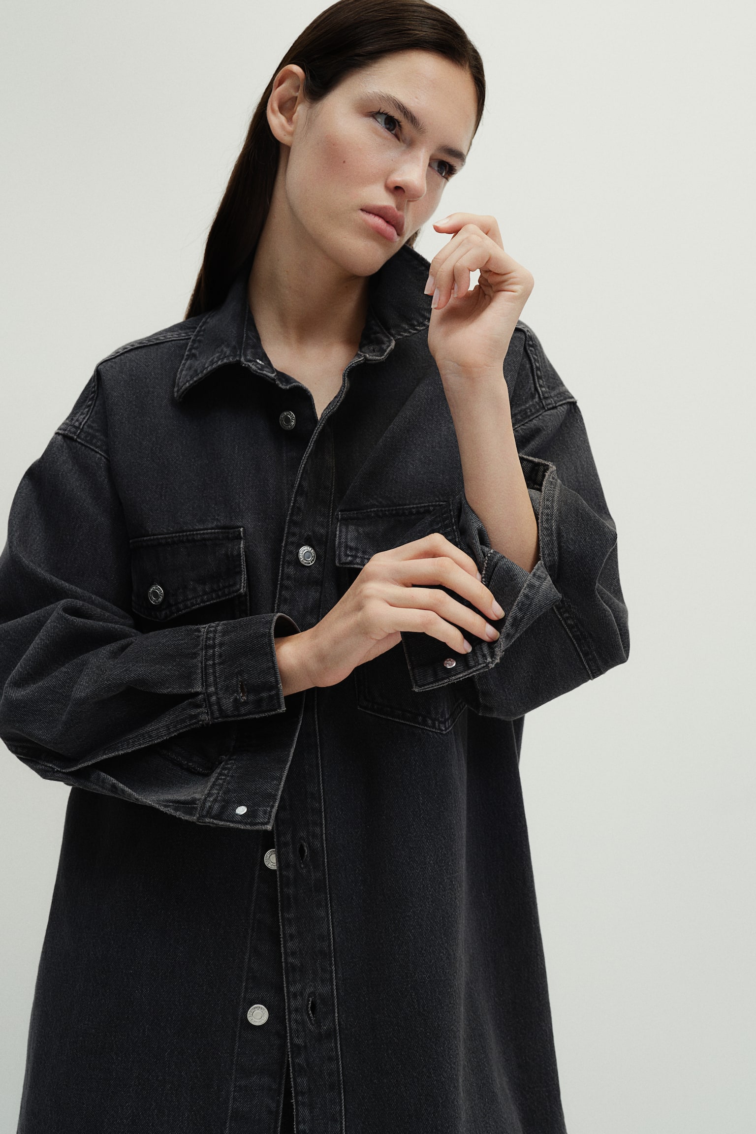 Oversized denim shirt - Black/Dark denim blue/Light denim blue/Denim blue - 1