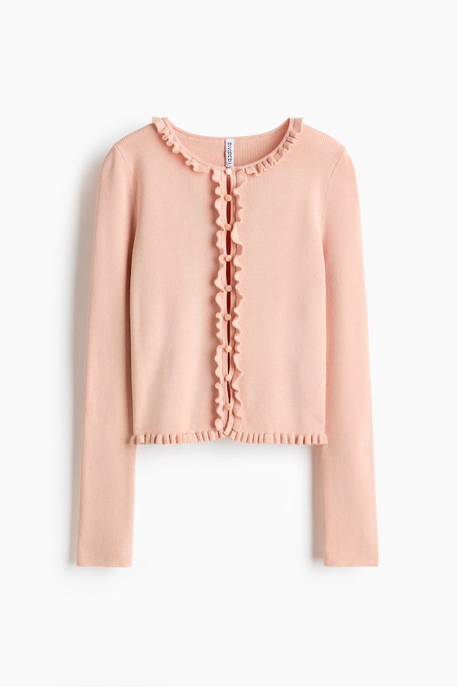 Frill Trim Cardigan - Peach pink/Light blue/White - 1