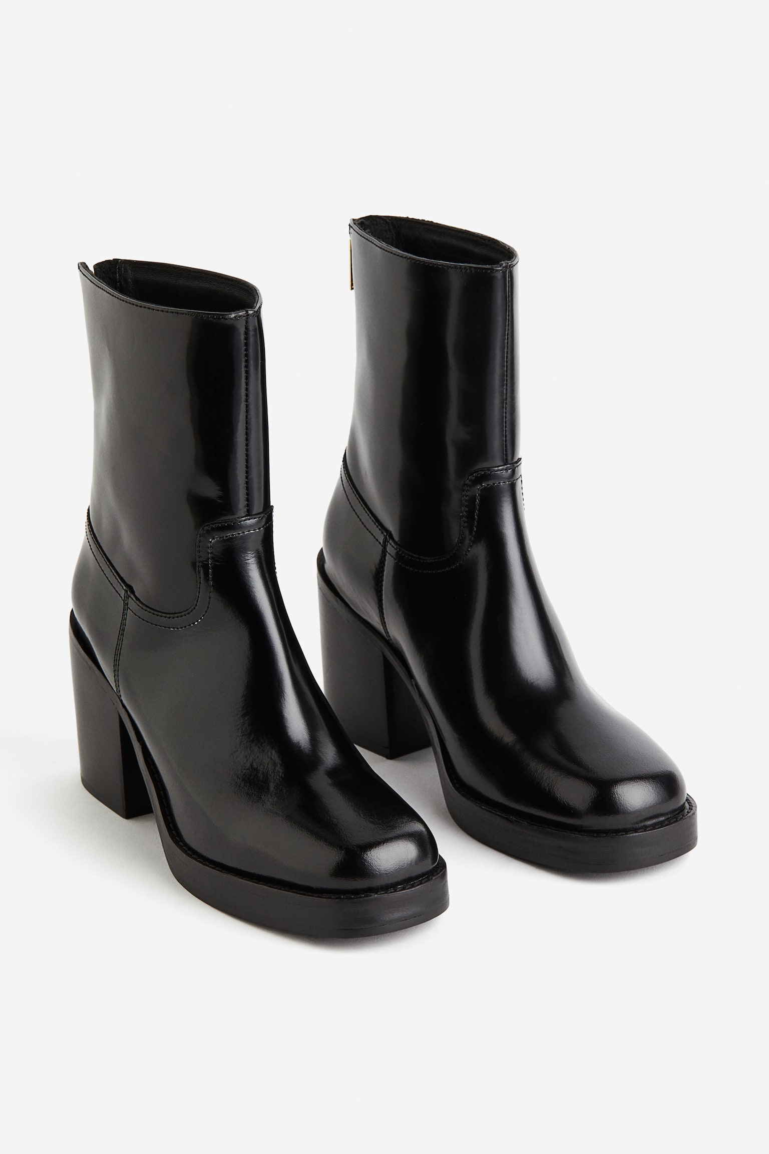 Block-heeled leather boots - Black - 3