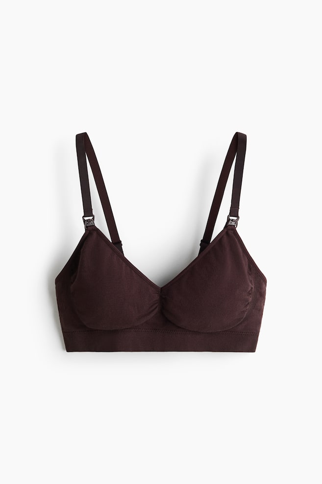 MAMA Seamless Padded Cotton-Blend Nursing Bra - Dark brown/Black - 1