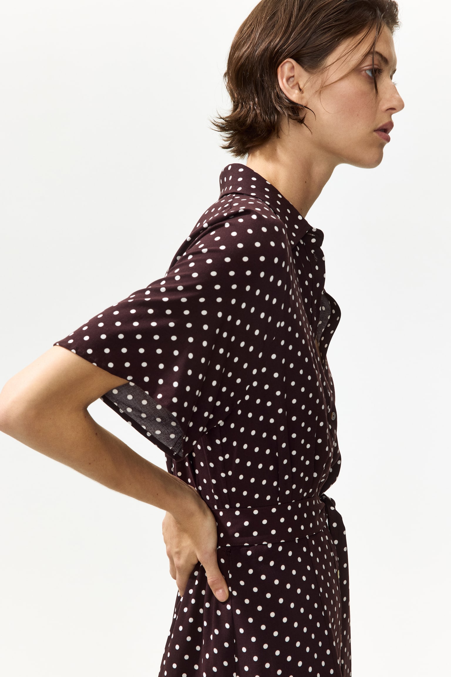 Tie-belt shirt dress - Dark brown/Polka dot/Black/White/Red floral/Cream/Zebra print/Black/Floral/Blue/White patterned/White/Blue patterned/Black/Beige/Leopard print/Bright blue/White patterned/White/Green patterned/Green/Patterned/Dark brown/Floral/Dark beige/Leopard print/Cream/Black patterned/Black/Floral/Dark khaki green/Black/White/Burgundy floral/Navy blue - 3