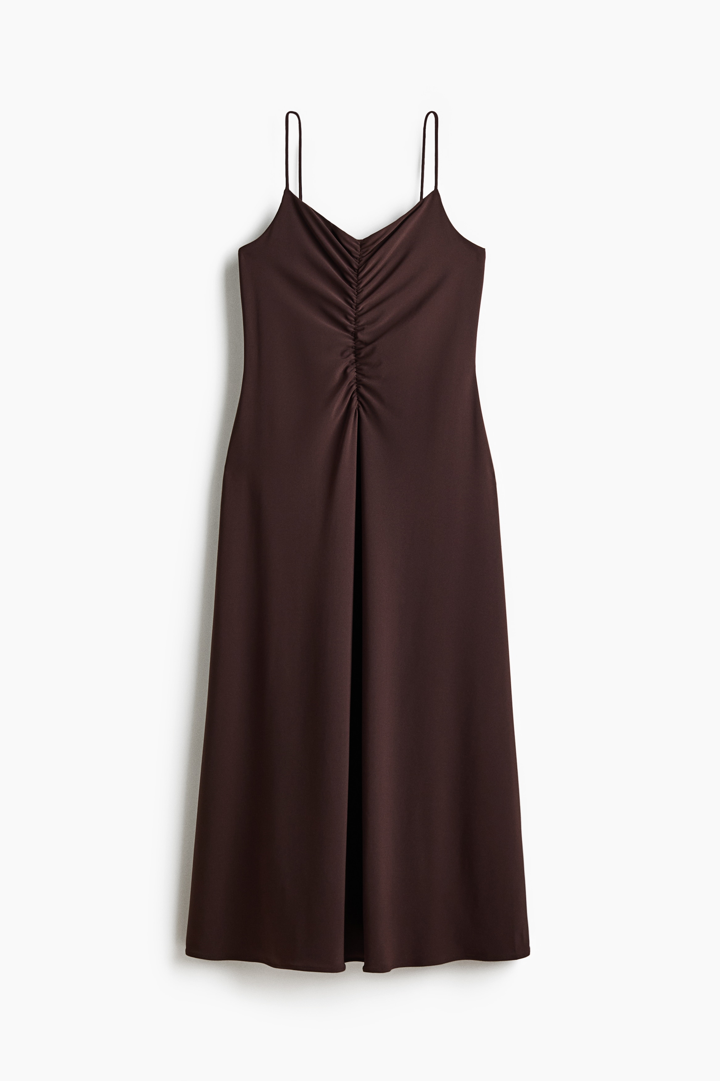 Gathered strappy dress - Dark brown/Rust red