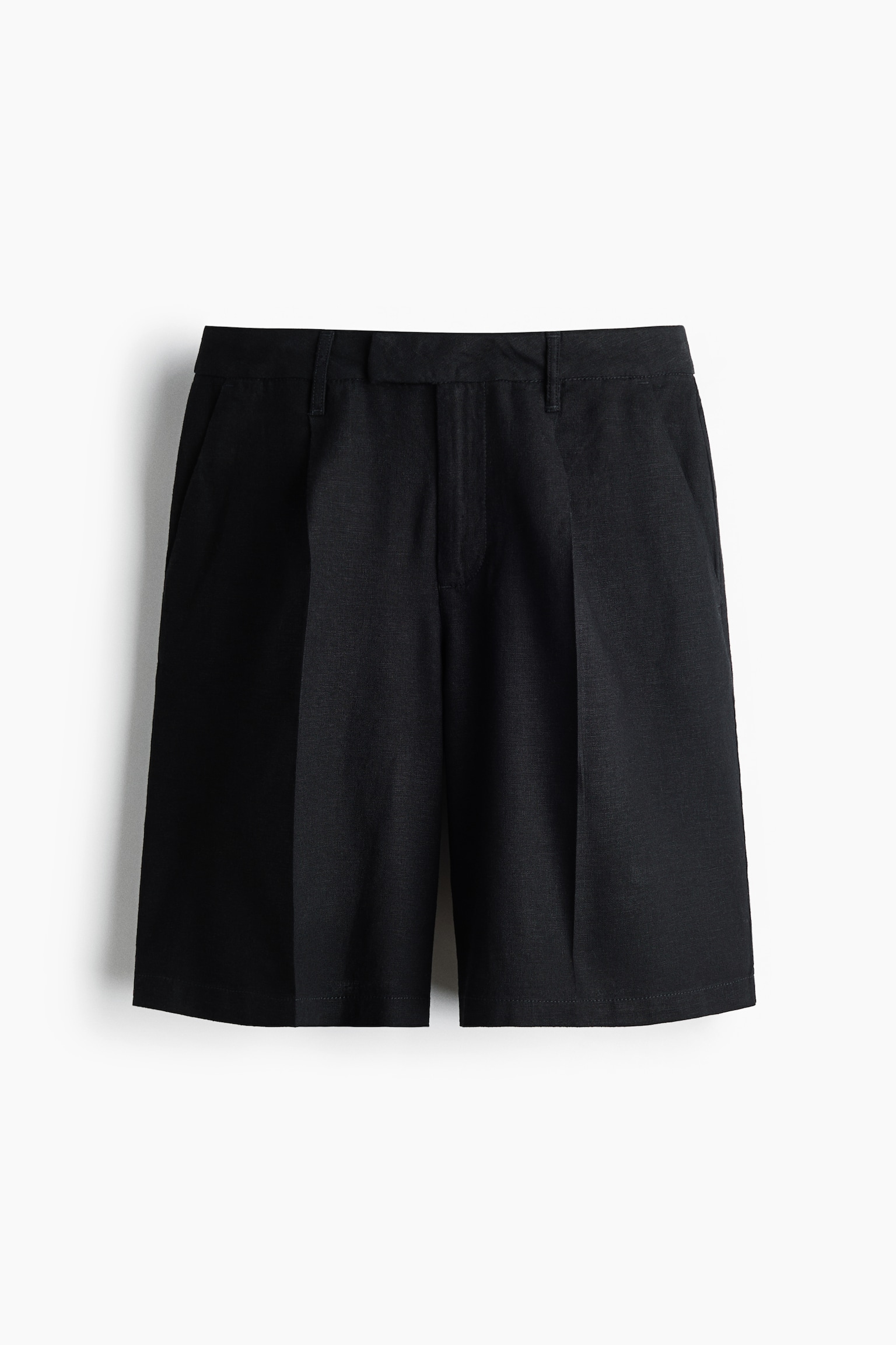 Linen-blend Bermuda shorts - Black/Yellow - 1