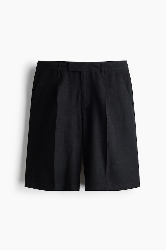 Linen-blend Bermuda shorts - Black/Yellow - 1