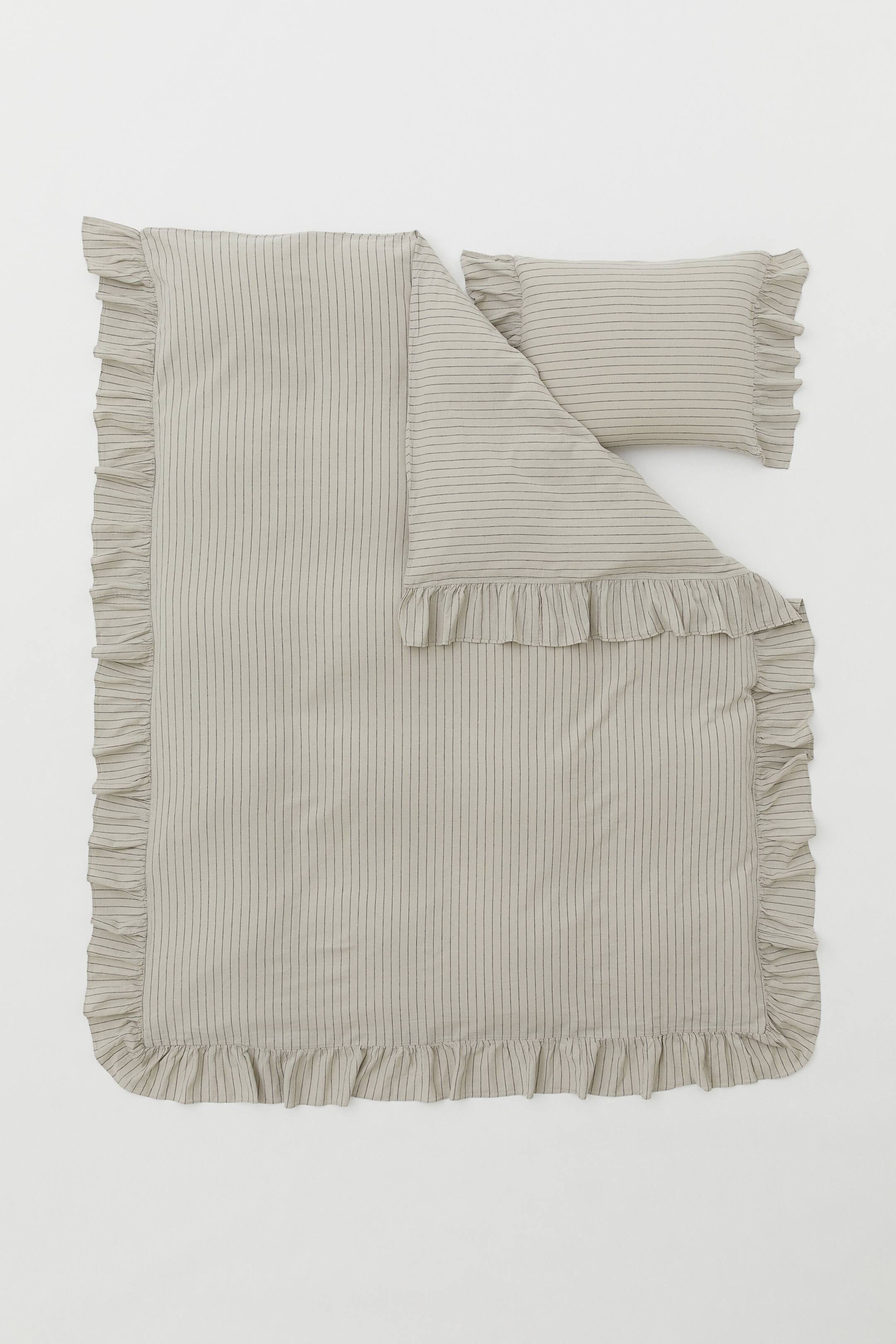 Flouncetrimmed single duvet cover set Ljusbeige/Randig Home All