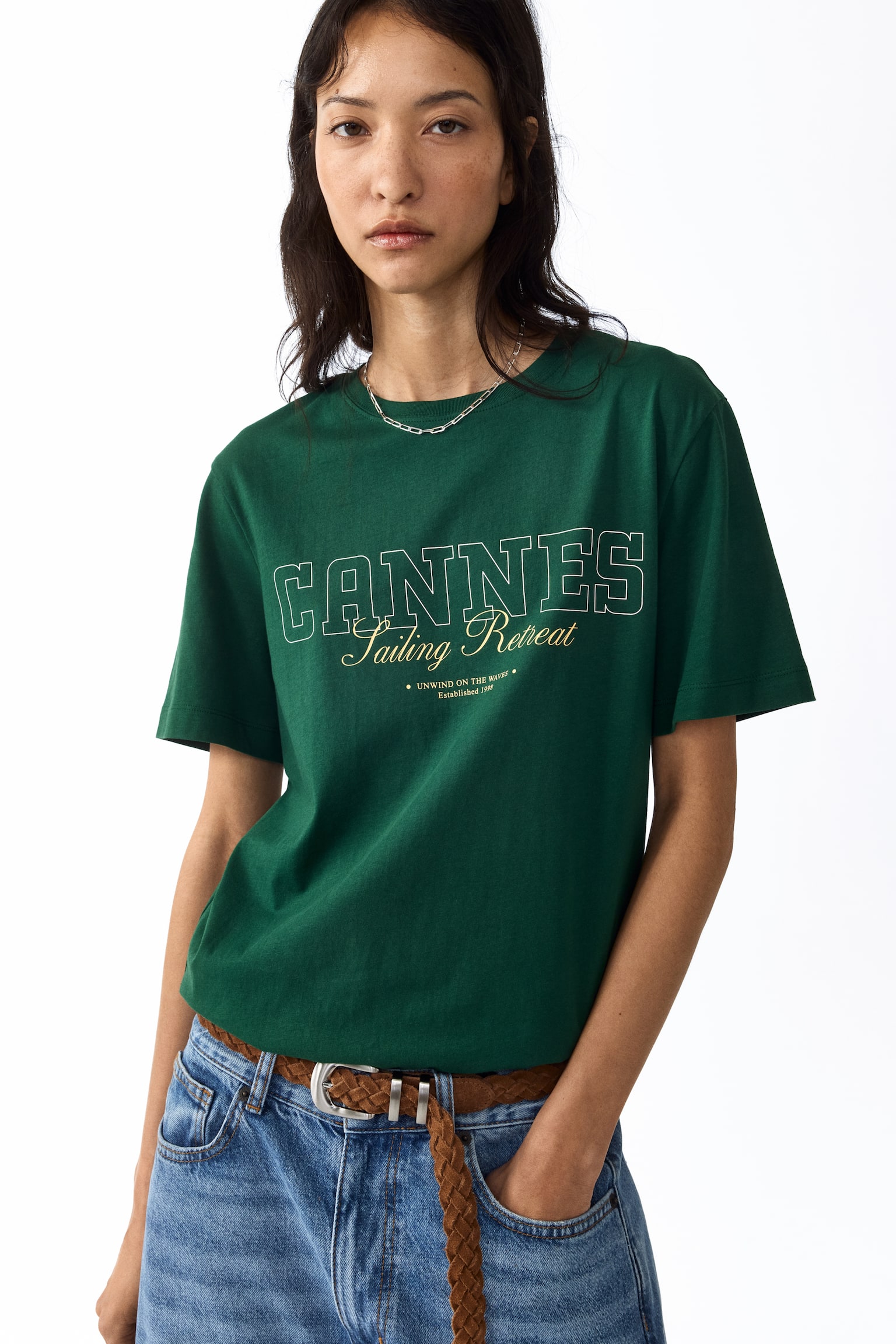 Printed T-shirt-Green/Cannes Sailing Retreat - 5