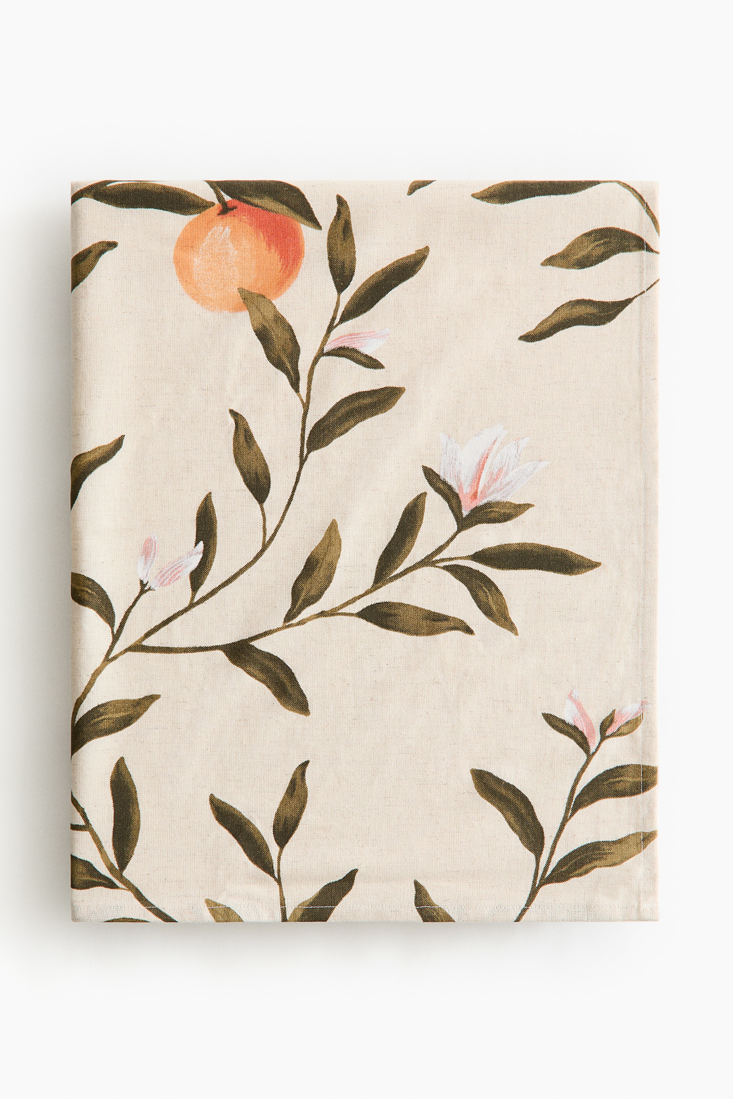Patterned linen-blend tablecloth - Light beige/Oranges