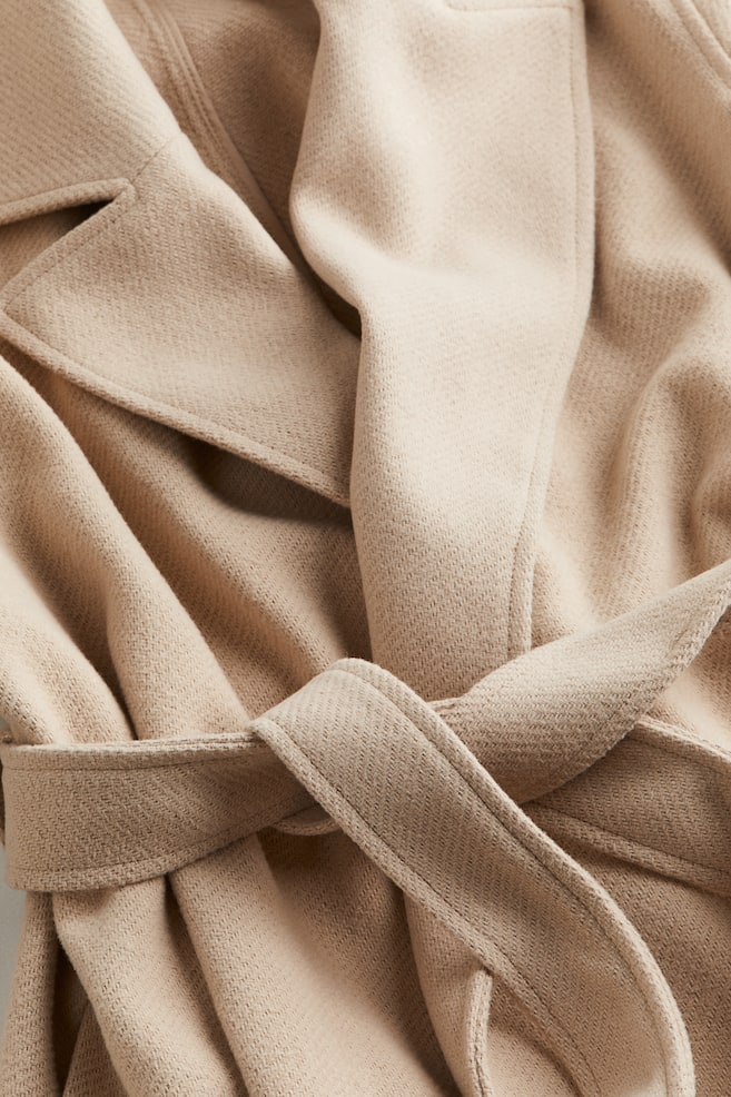Tie-belt coat - Light beige/White/Black - 3