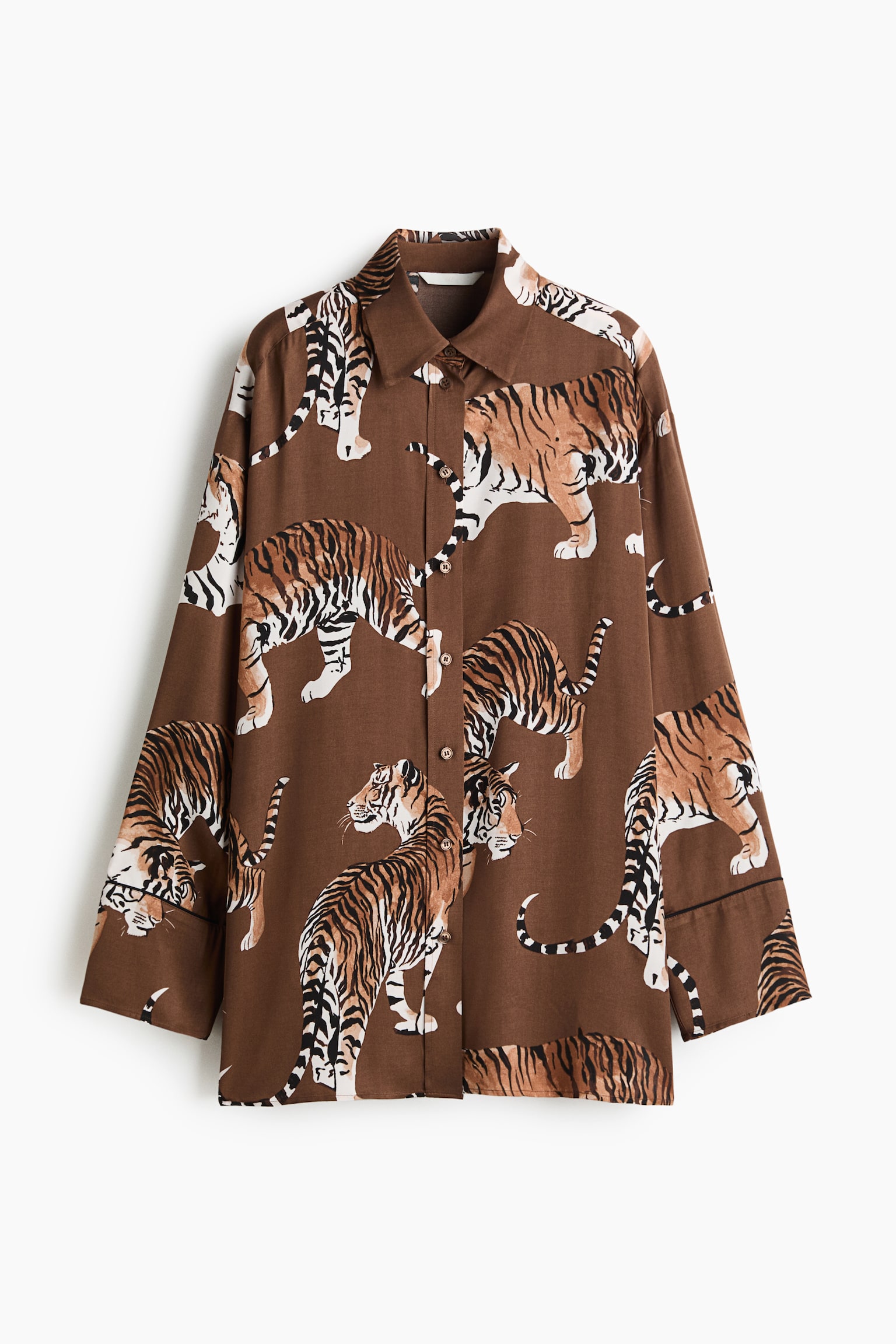 Oversized satin shirt - Brown/Tigers