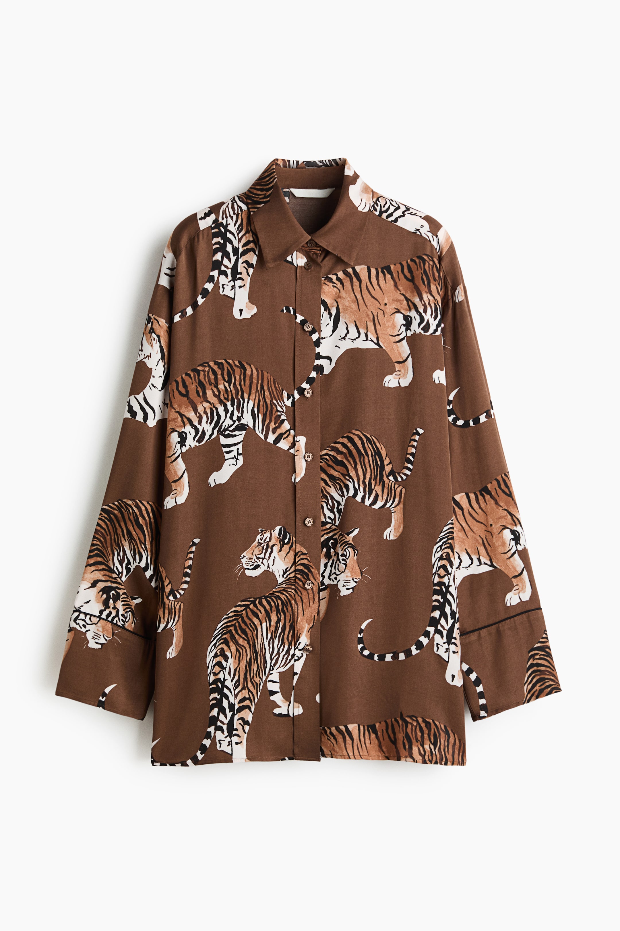 View larger image: Oversized satin shirt - Brown/Tigers - Ladies | H&M 1