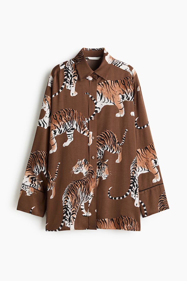 Oversized satin shirt - Brown/Tigers - 1
