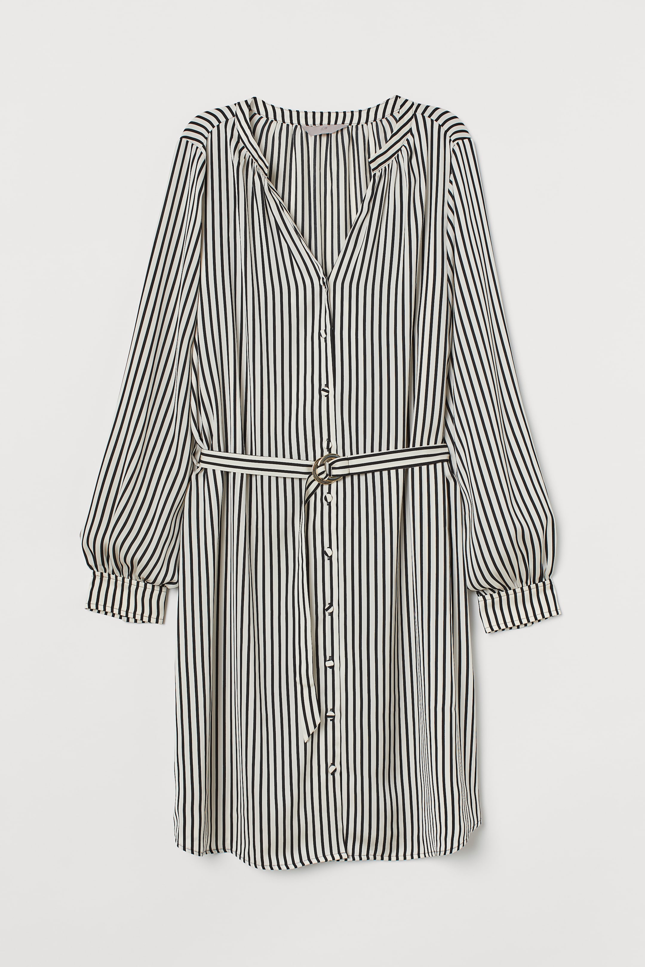 Zobrazit větší obrázek: Šaty s páskem - Bílá/černý proužek - ŽENY | H&M CZ 1