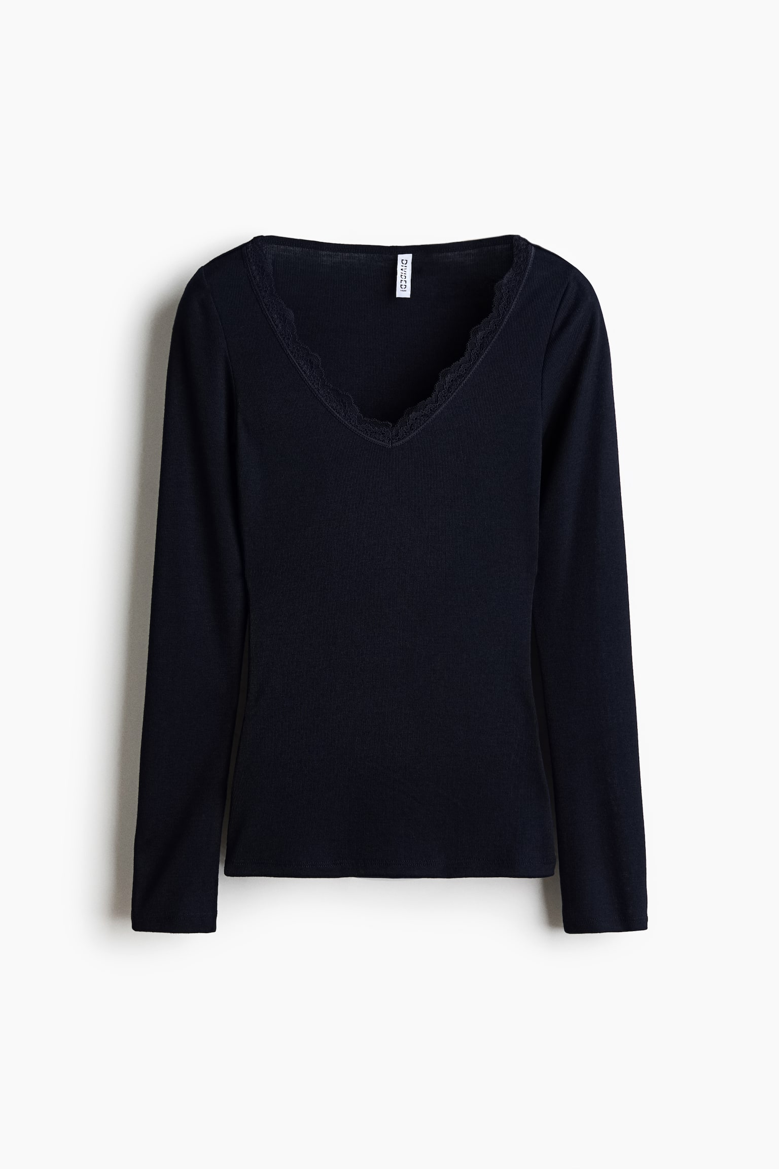 Lace-Trimmed V-Neck Top - Navy blue/Black/Dark brown - 1