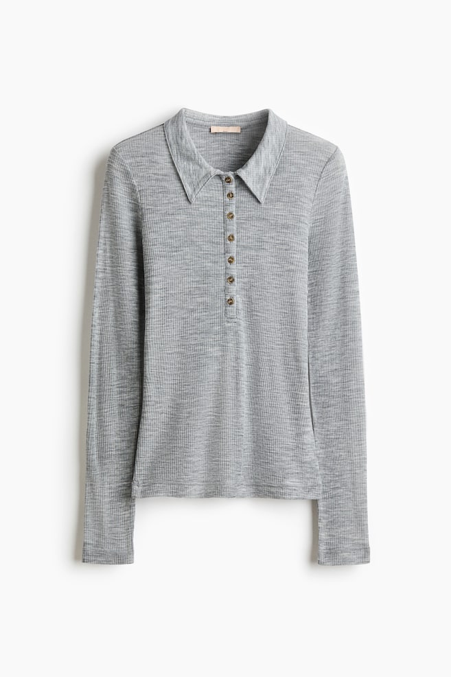 Polo in lana - Grigio mélange/Marrone dorato - 1