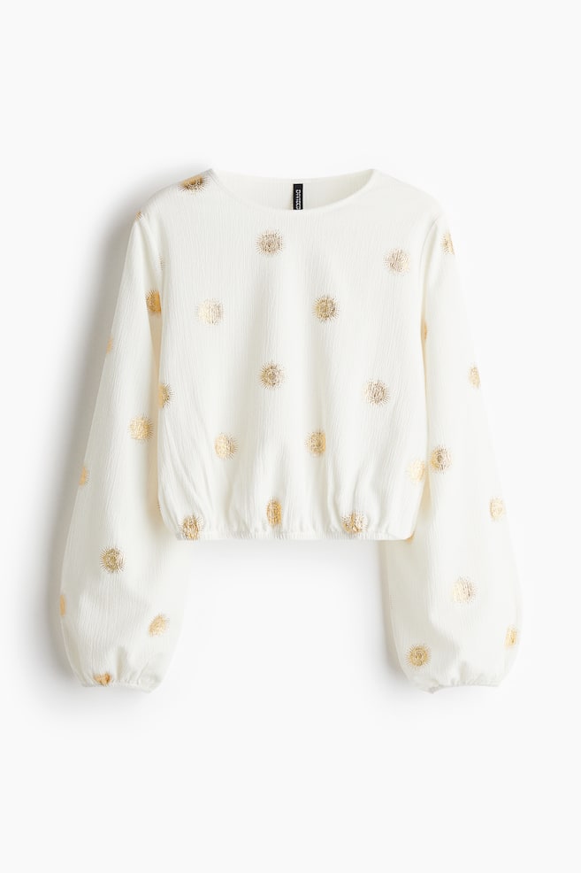 Crinkled jersey top - White/Gold-coloured - 1