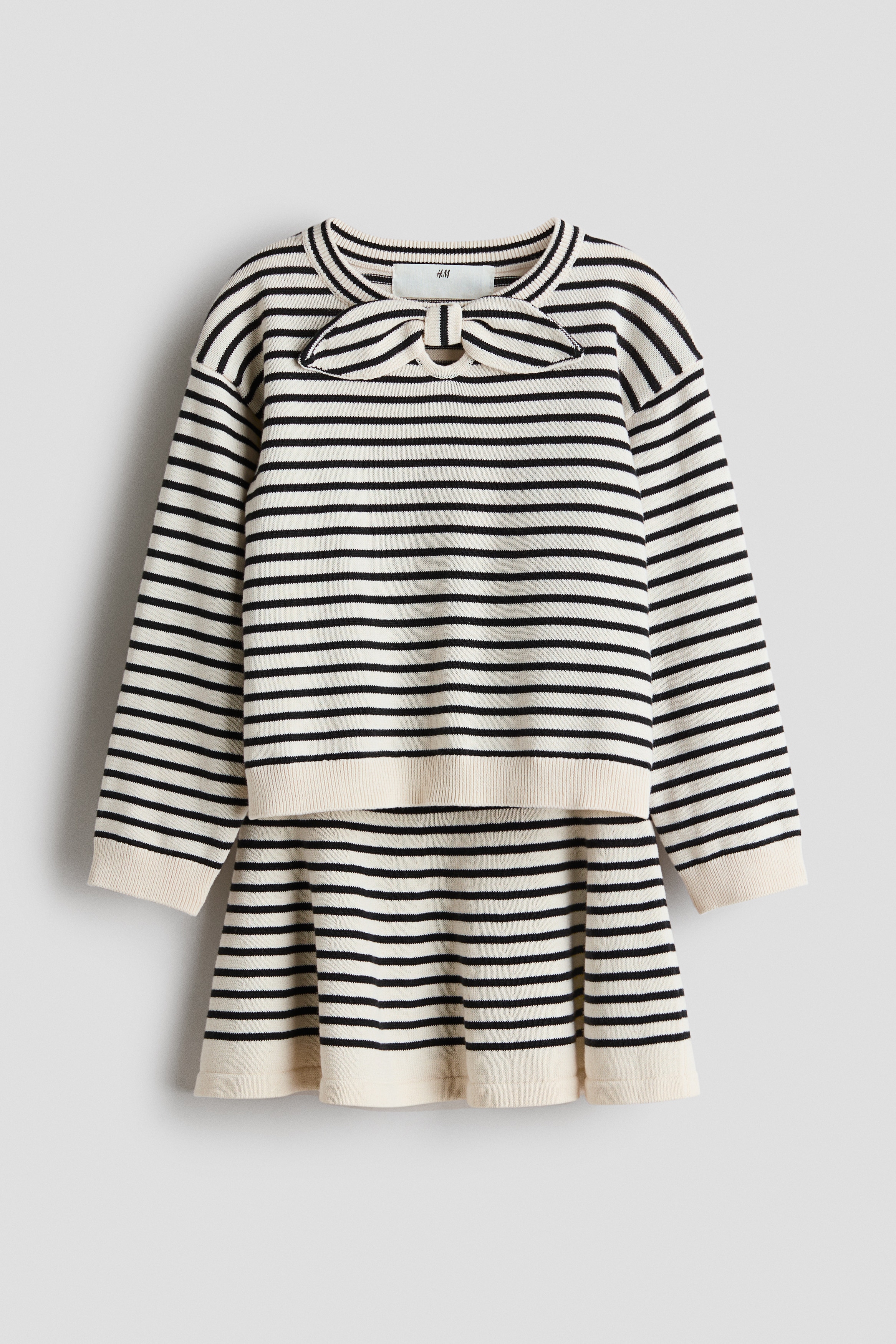 Dvoudílná souprava svetřík a sukně - Světle béžová/proužky