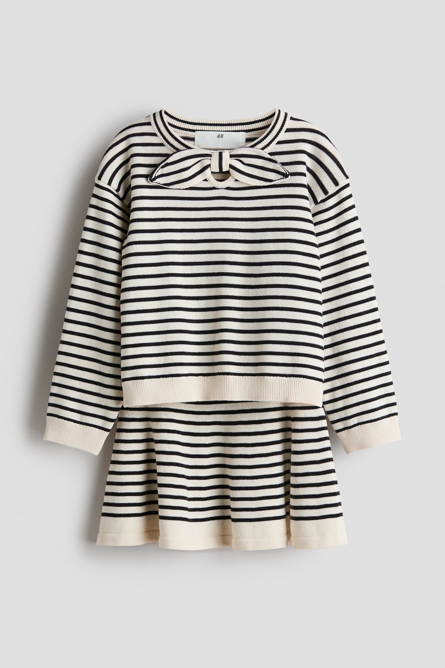 2-piece jumper and skirt set - Beige claro/Franjas