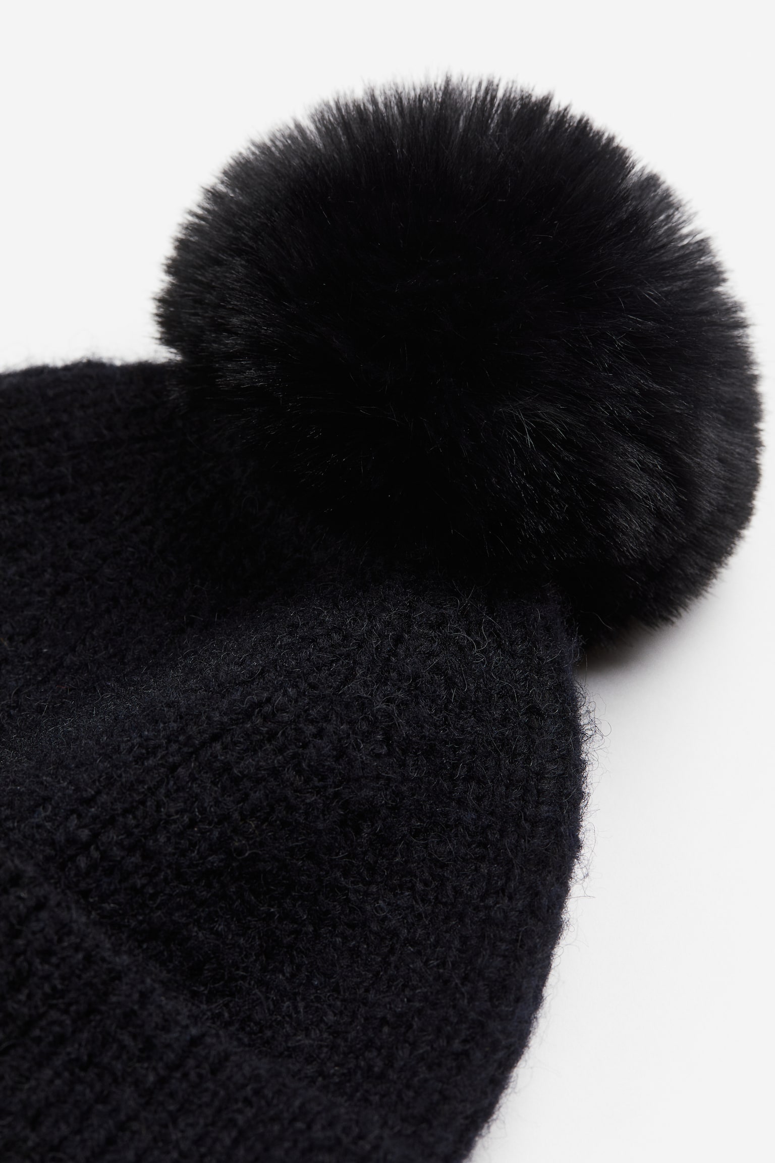 Rib Knit Pompom Beanie - Black - 2