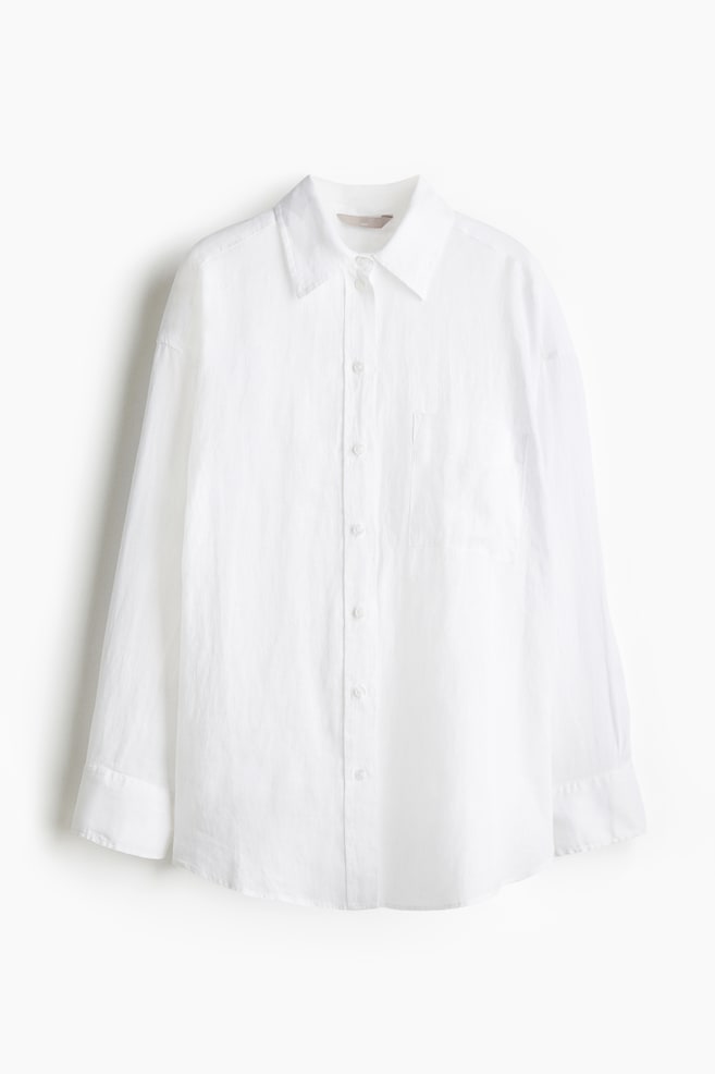 Oversized Linen Shirt - White - 1