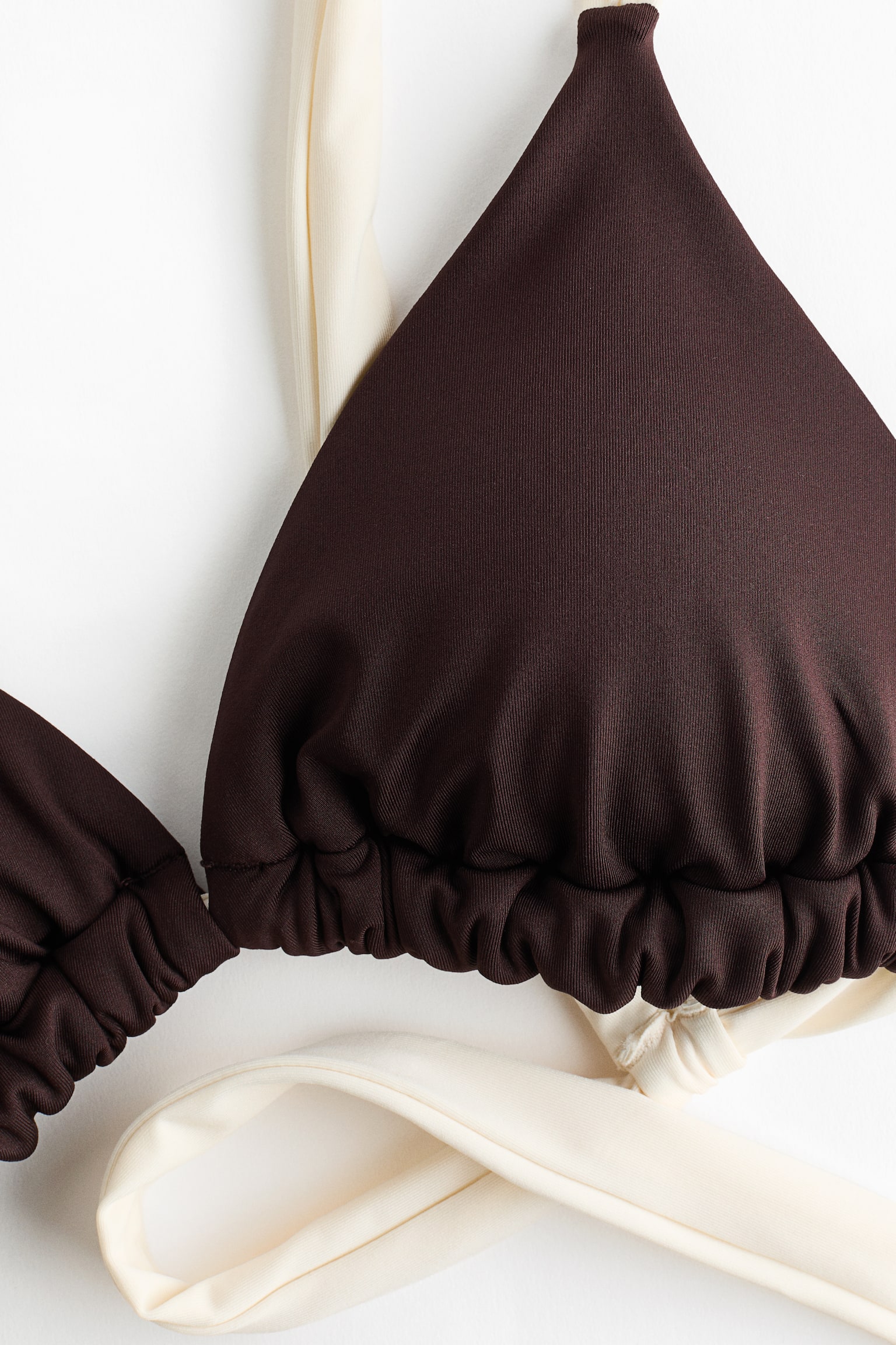 Ущільнений топ бікіні - Темно-коричневий/кремовий - 3