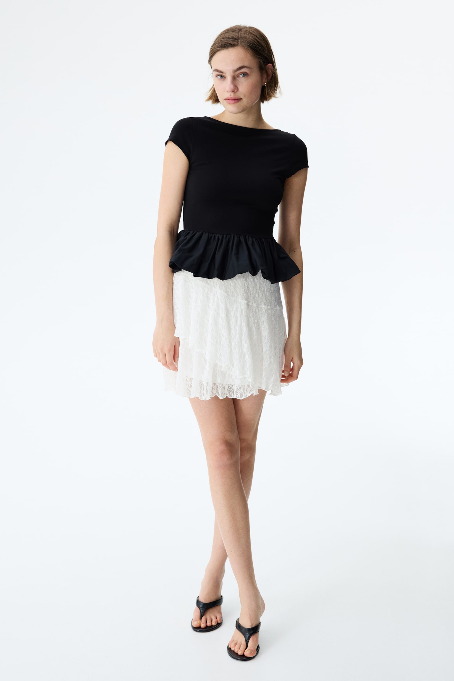 Flounced lace skirt - White/Light blue/Dark brown - 2