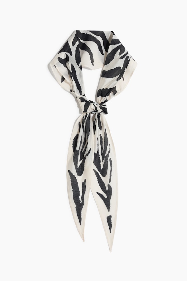 Bead-Detail Neck Scarf - White/zebra print/Dark brown/paisley-patterned - 1